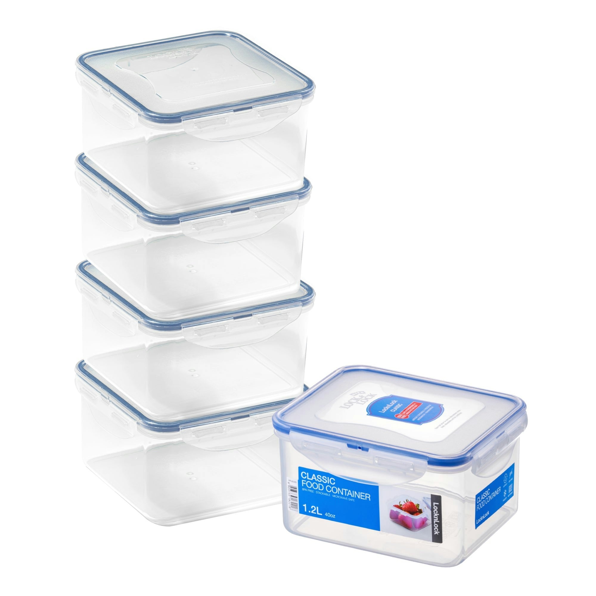 Rackhams Square Food Containers With Lids, 5 X 1.2L