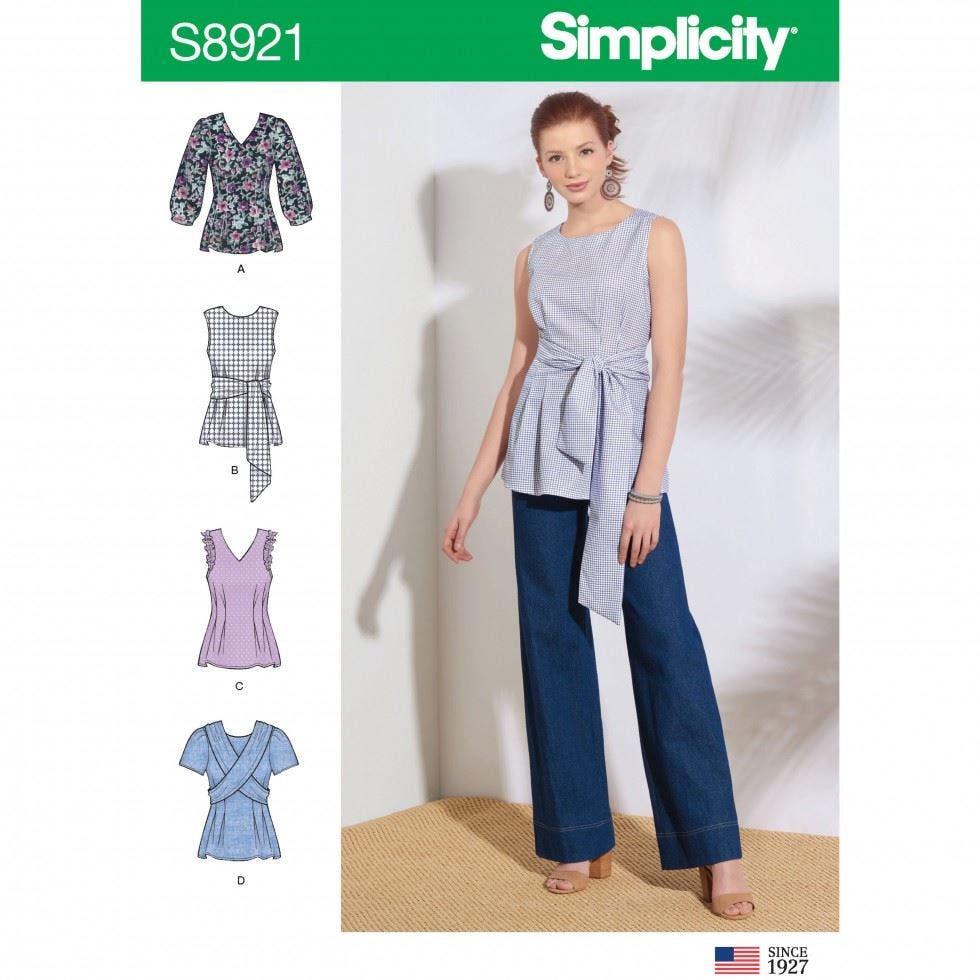Simplicity Women's Sewing Pattern 8921, Tops For D5 (4-6-8-10-12) - Intermediate - R5 (14-16-18-20-22)