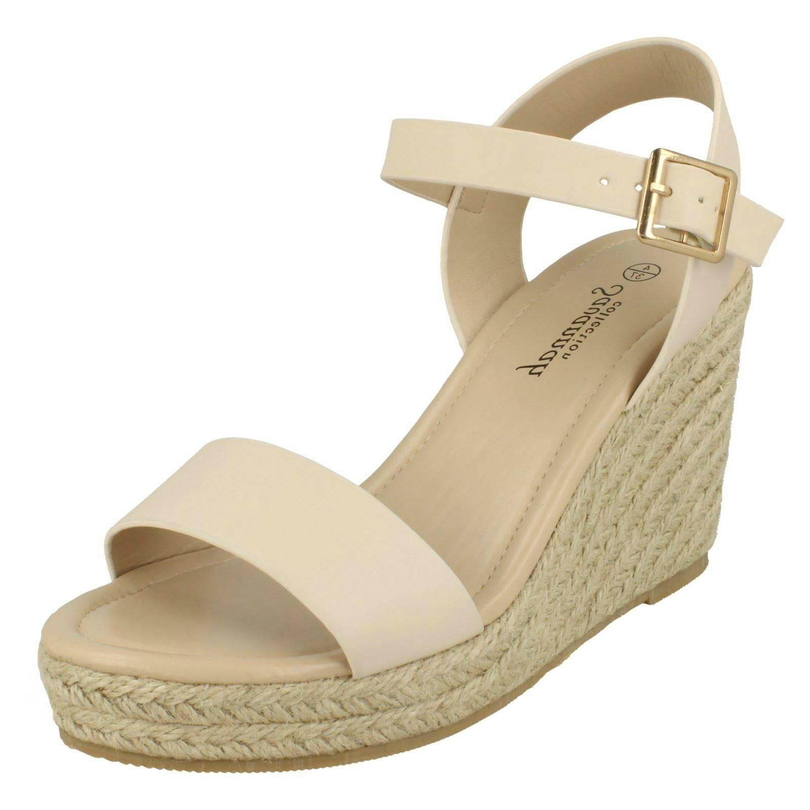 Savannah Women's High Rope Wedge Sandals F10888 - Nude - Uk 7