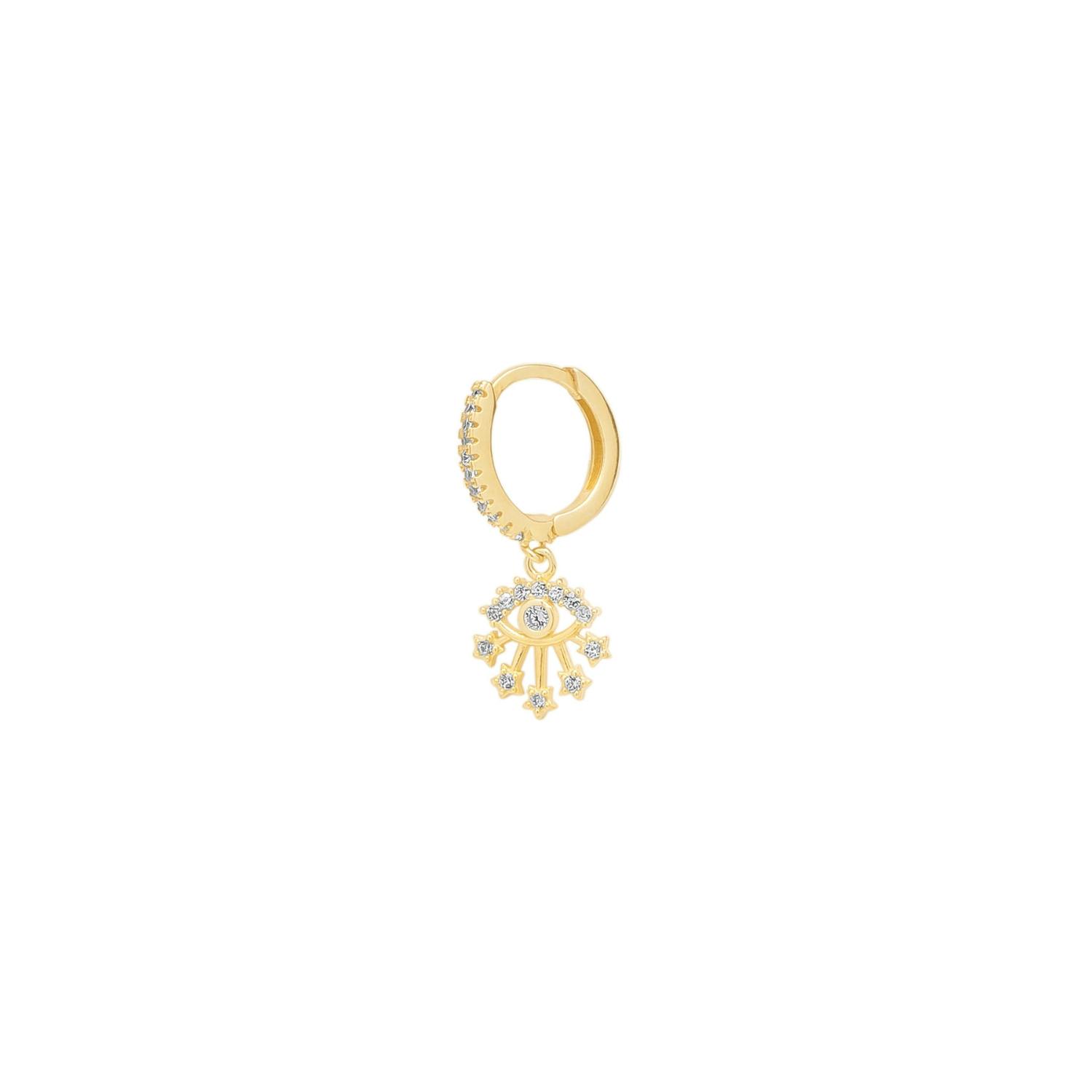 Spero London Gold Fine 14Ct Solid Evil Eye Drop Single Earring