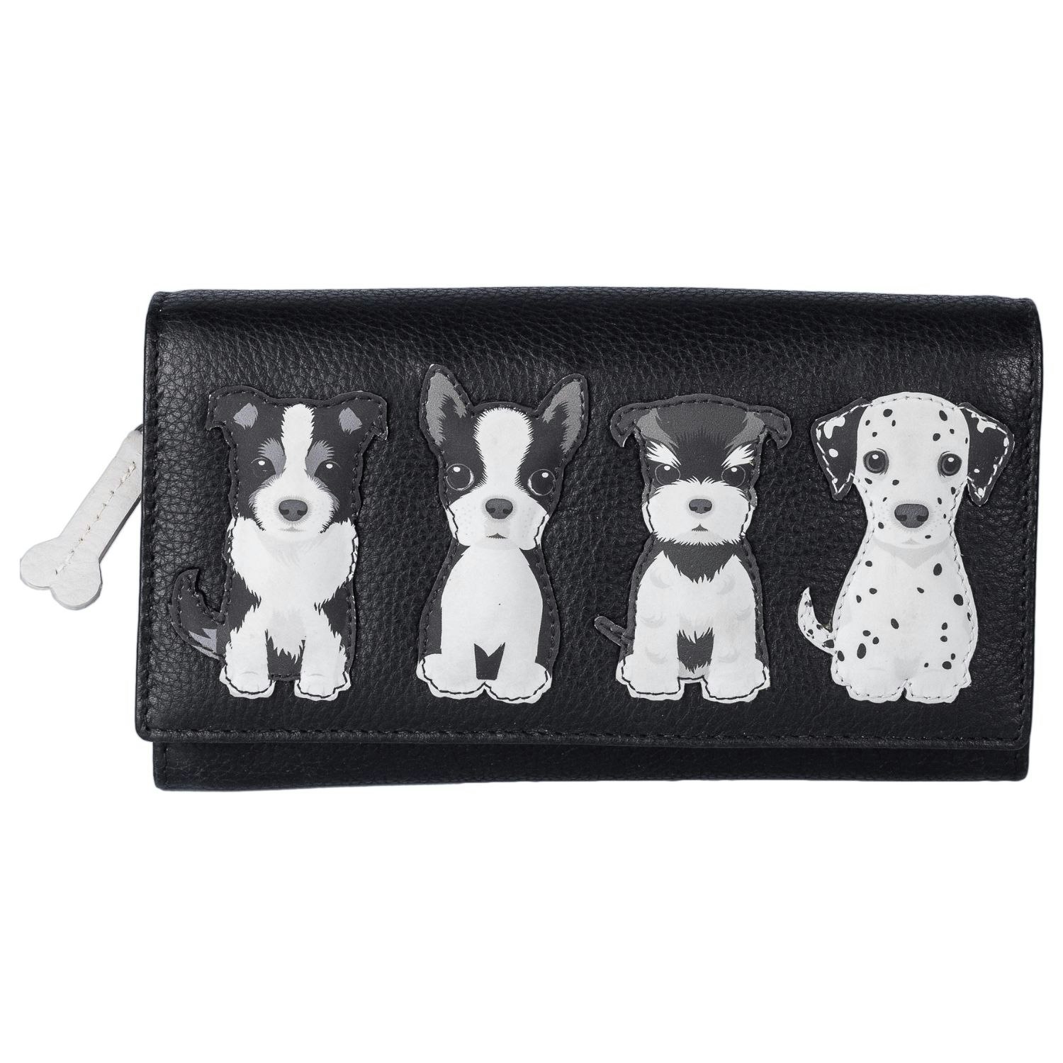 Mala Leather Black Sitting Dogs Rfid Leather Matinee Purse