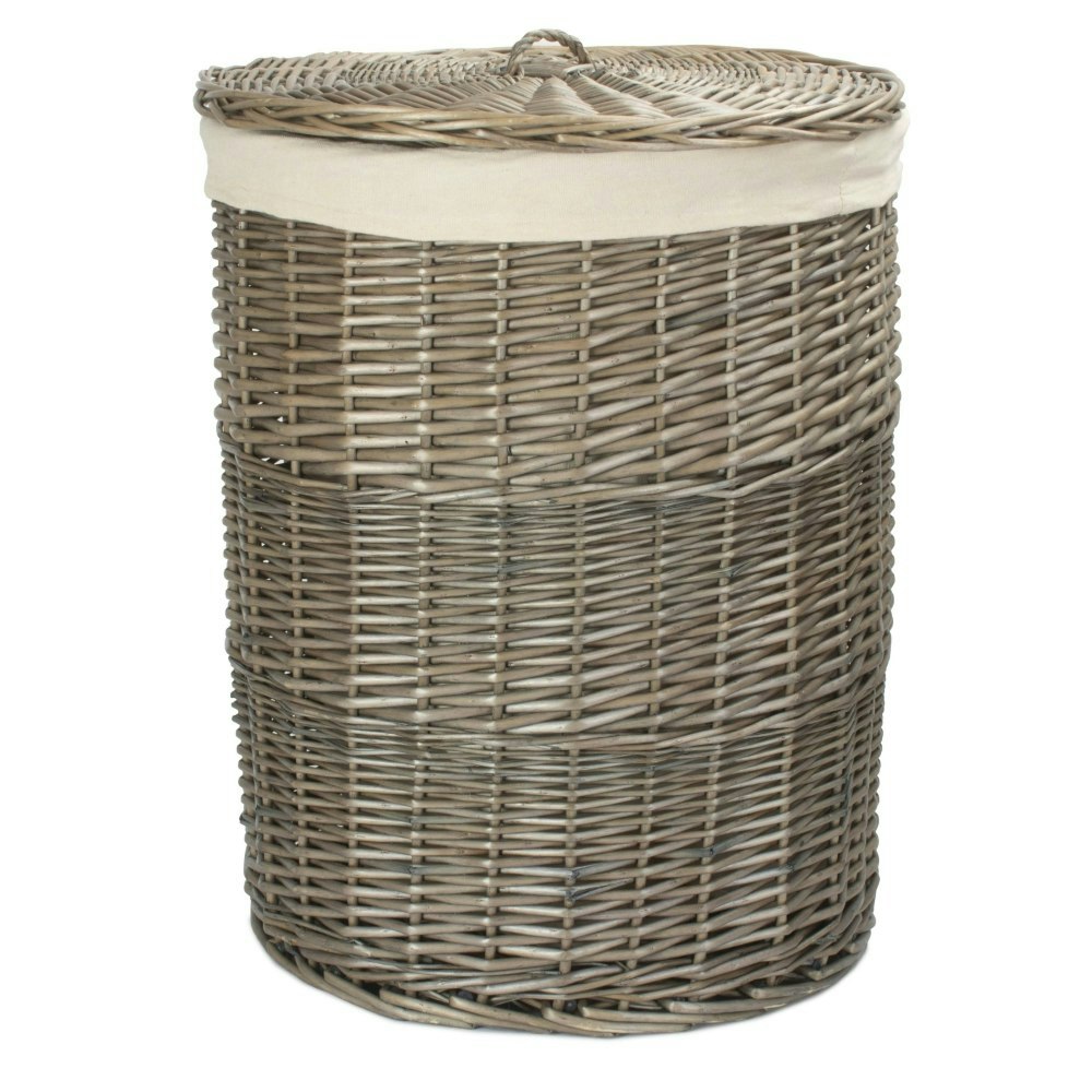 Red Hamper Small Antique Wash Round Laundry Basket With Oatmeal Lining
