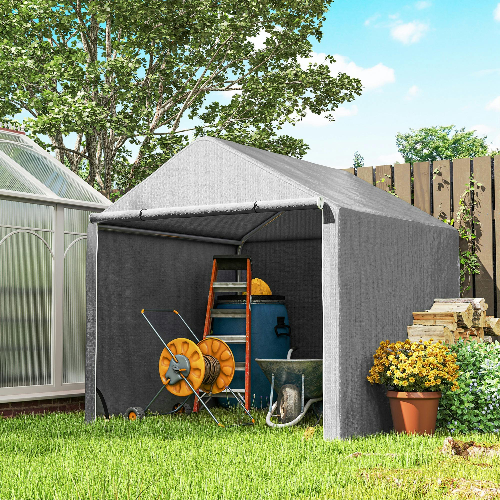 Outsunny Grey 6.5' X 6.5' X 6.5' Temporary Garden Shed Storage Tent,