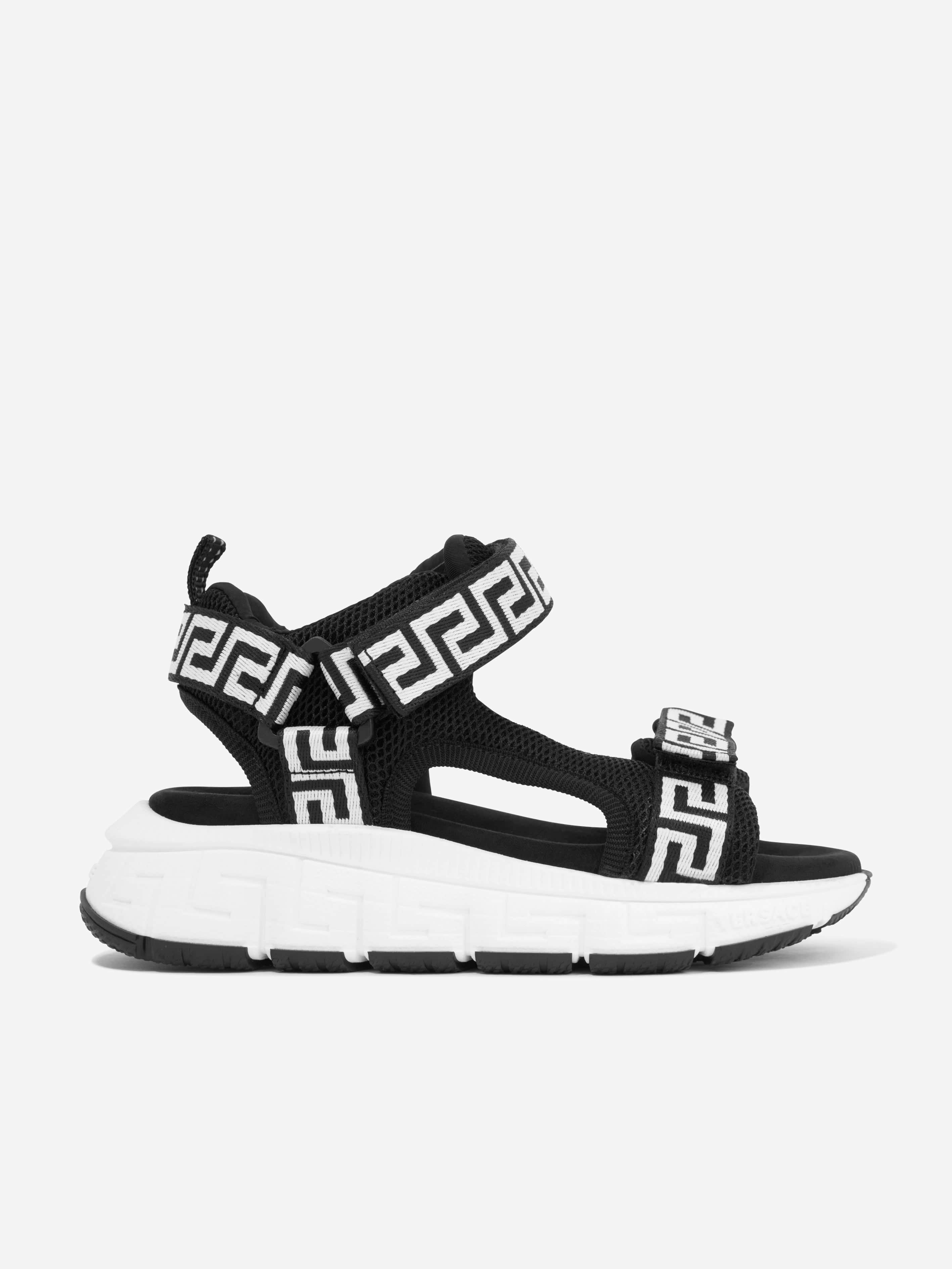 Versace Unisex Kids Black Kids Greca Strap Sandals In - Eu 35 Uk 2.5