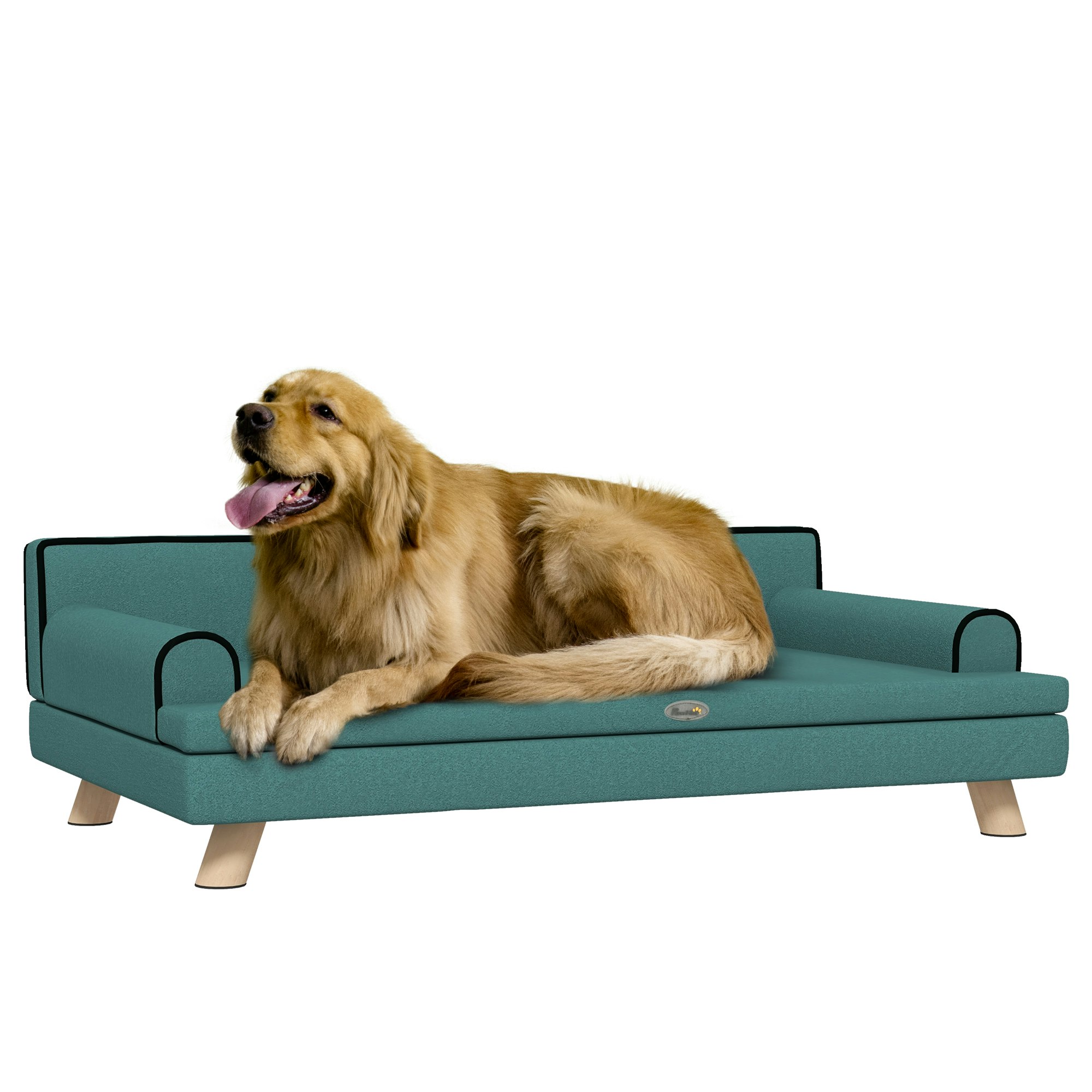 Pawhut Grey/Green Dog Sofa W/ Legs, Water-Resistant Fabric For Dogs - Pine Wood, Chenille, Sponge - 1 Medium