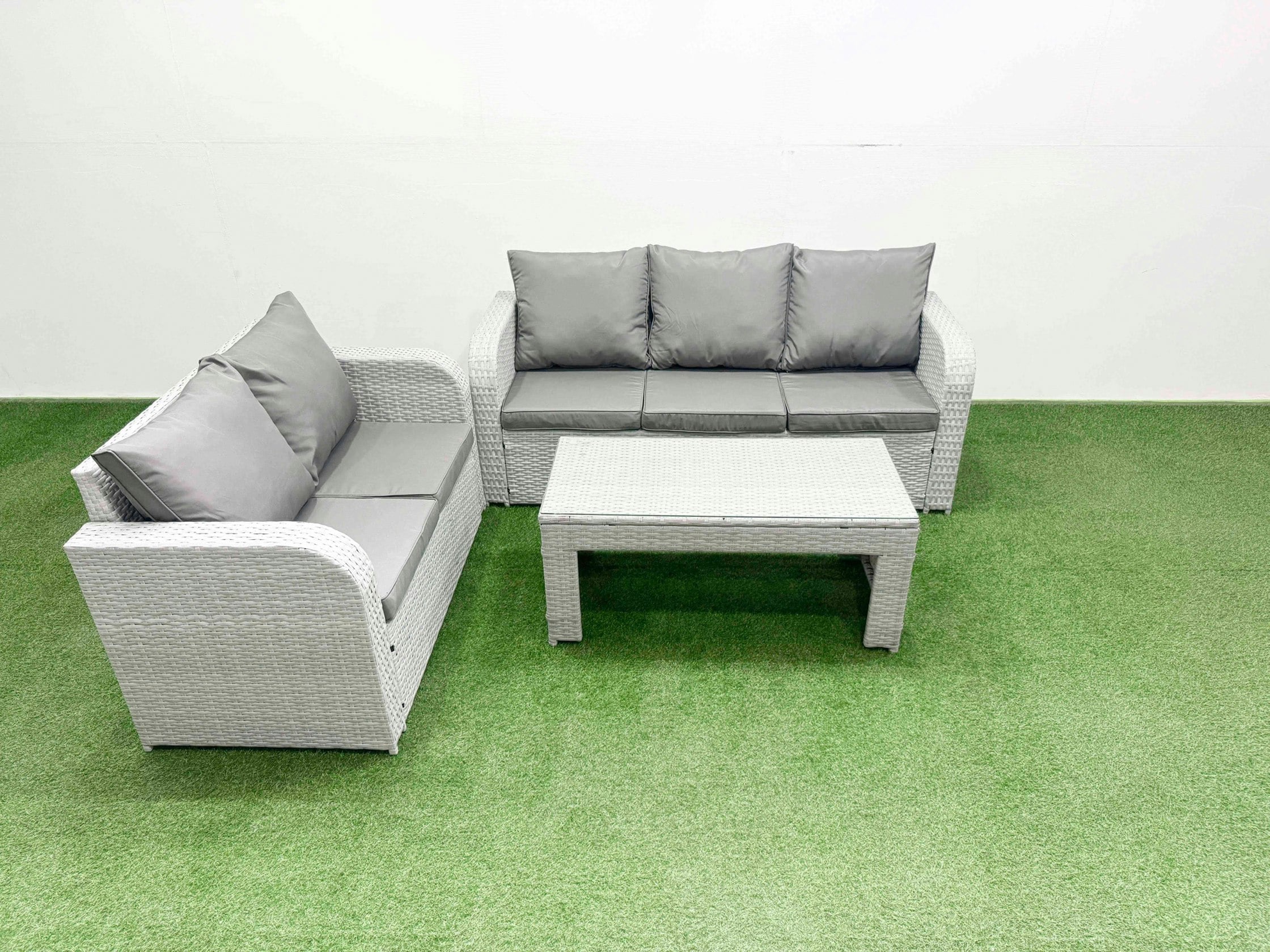 Fimous Light/Grey/Dark 5 Seater Pe Rattan Wicker Garden Furniture Patio Conservatory Sofa Set With Oblong Coffee Table 3 Seater Sofa Love Sofa