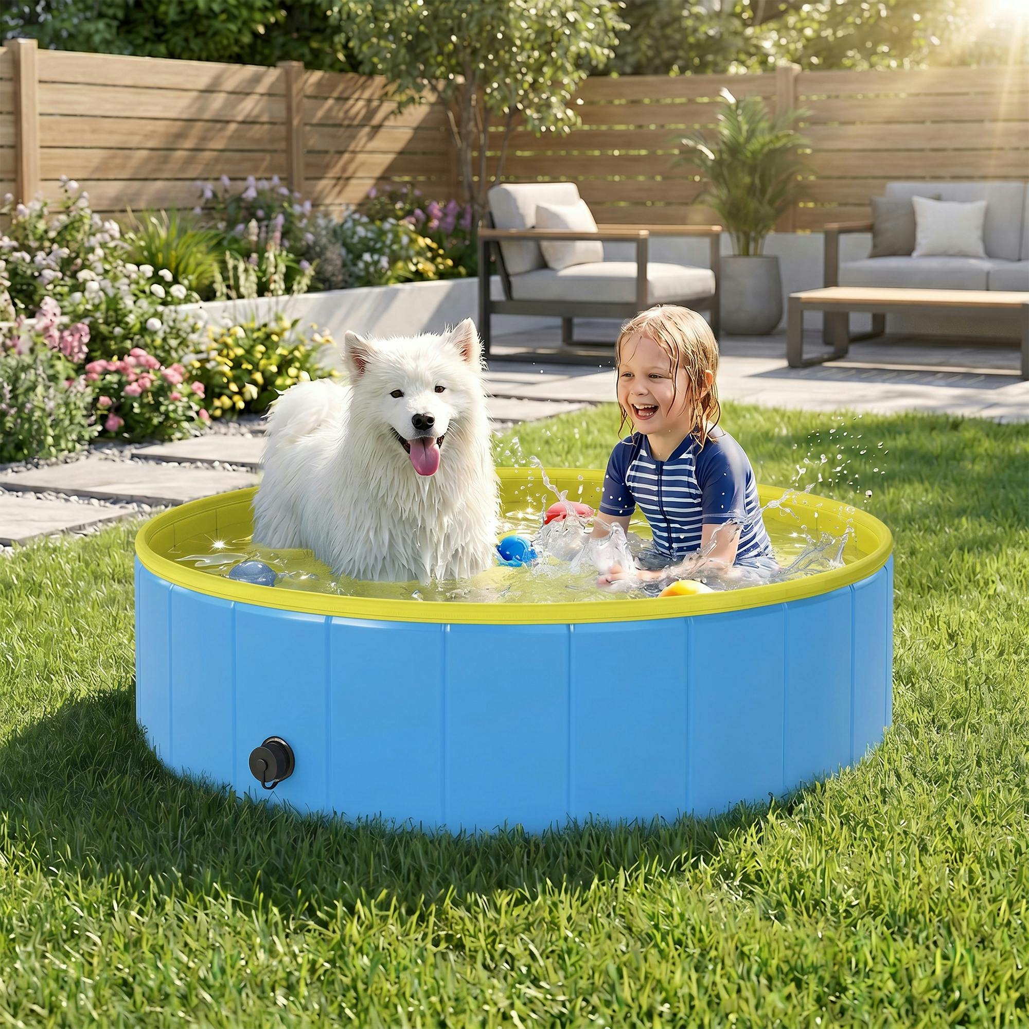 Pawhut Blue Dog Pool Dog Bath Tub Dog Paddling Pool - 120 X 30Cm