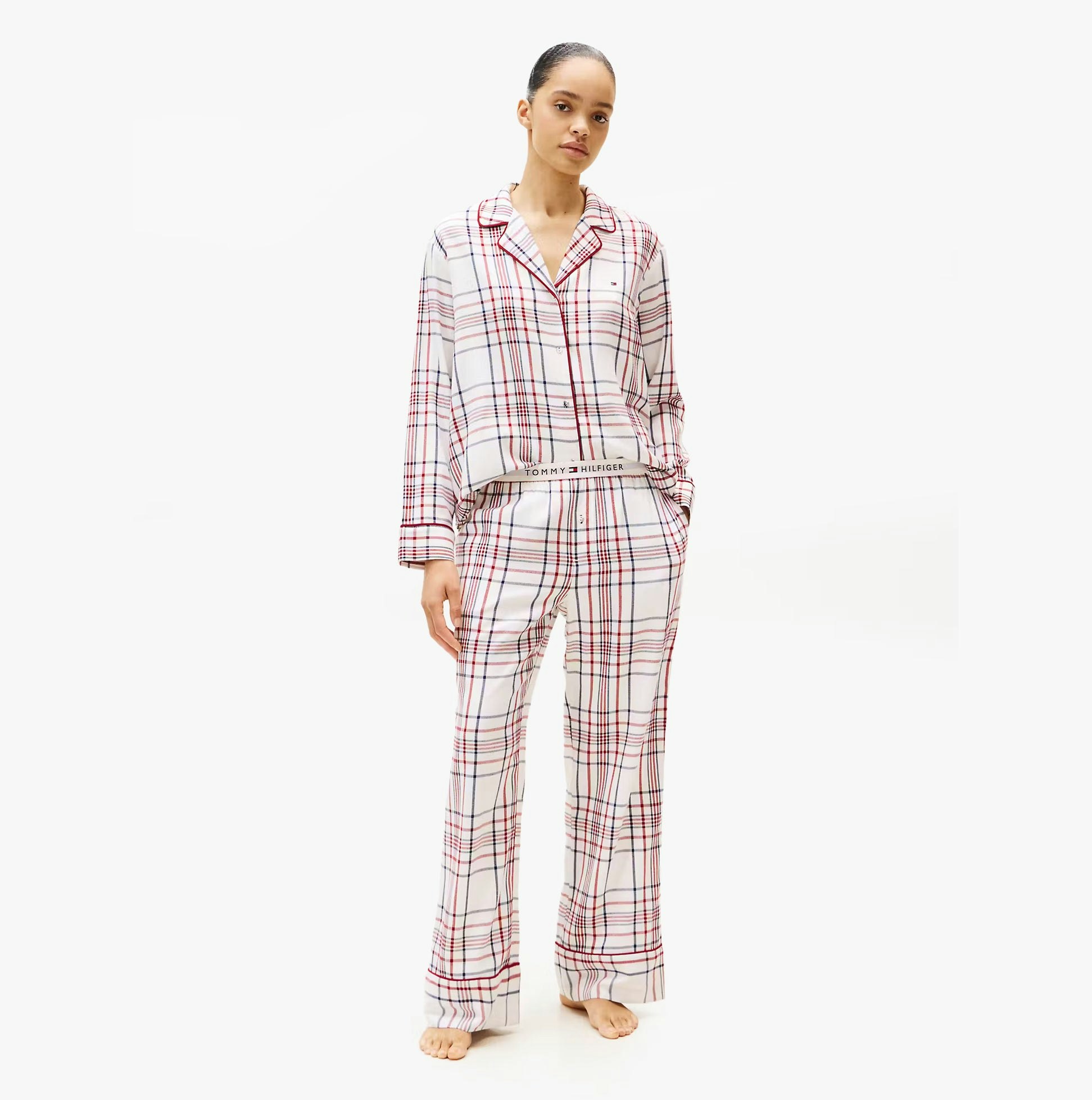 Tommy Hilfiger Women's Ivory Gift Ls Flnl Shirt S Pyjama Set City Plaid Silk - Medium