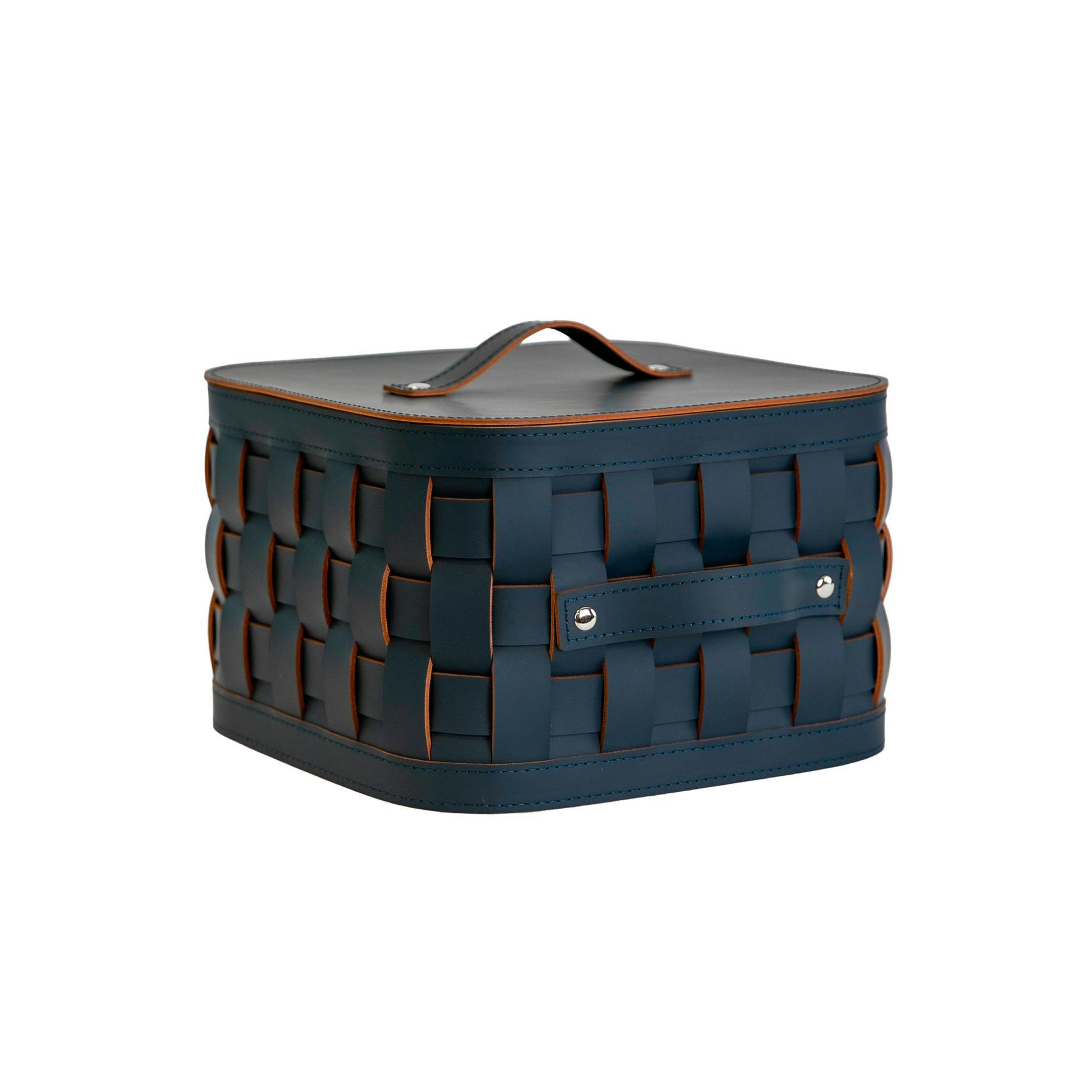 Angel Cerdá Dark/Blue Square Decorative Storage Basket In Regenerated Leather With Lid 3307