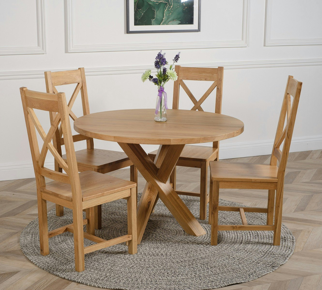 Rackhams Oregon Round Oak Dining Table With Berkeley Oak Chairs - 1 - Natural Oak - 4 Chairs