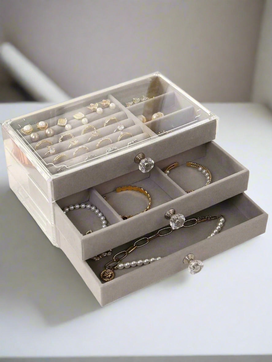 Modcraft Clear Acrylic Jewellery Storage Box 3 Tier Drawer Organizer For Rings Earrings Necklaces