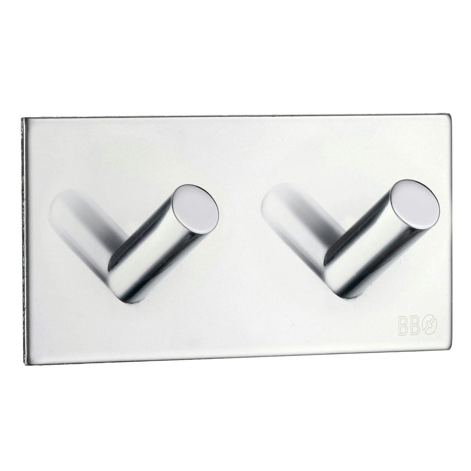 Rackhams Chrome Stainless Steel Double Towel Hook (90 X 45Mm) Self Adhesive Bathroom Wall Mounted