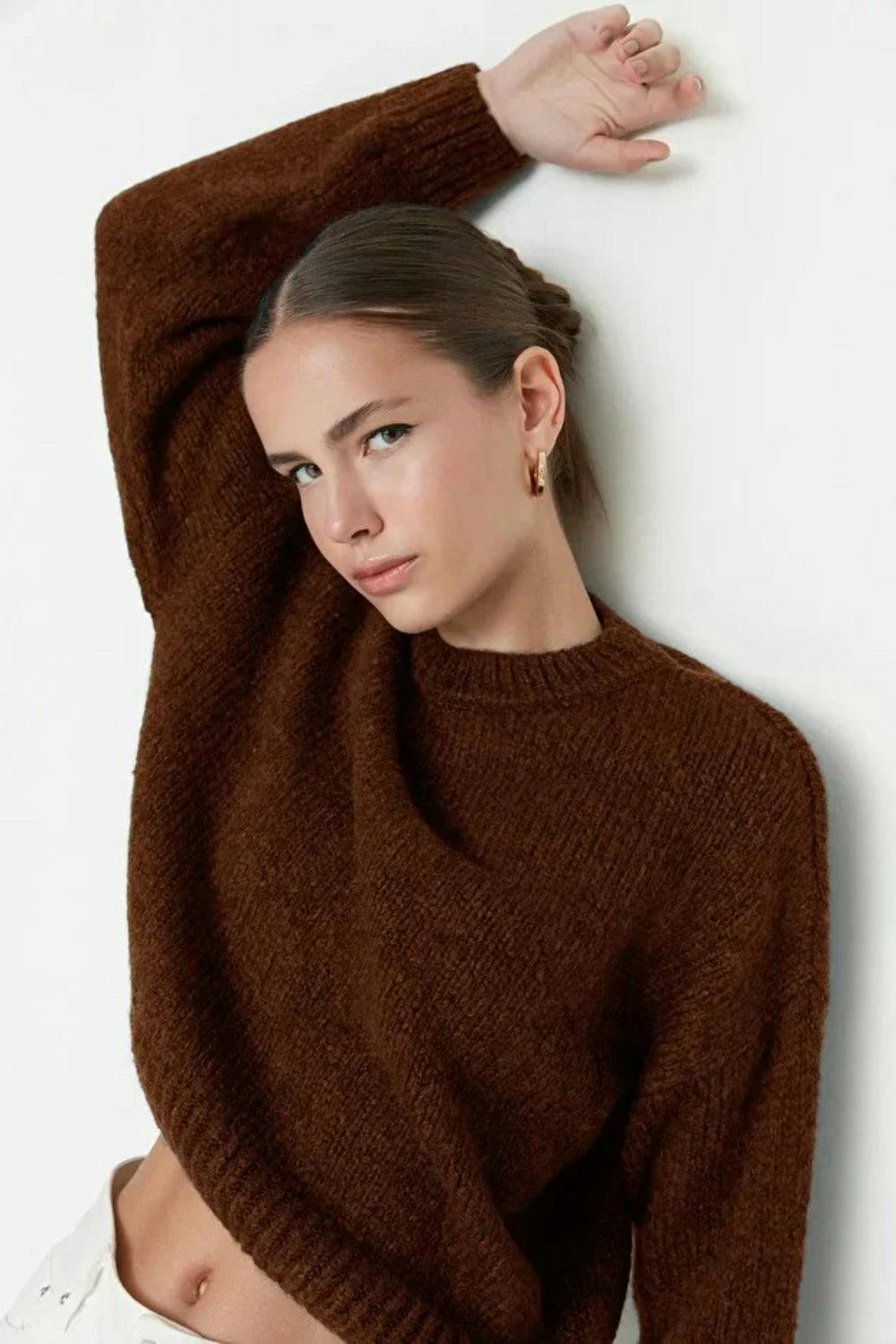 Hoxton Gal Brown Wrap Knit Sweater - S