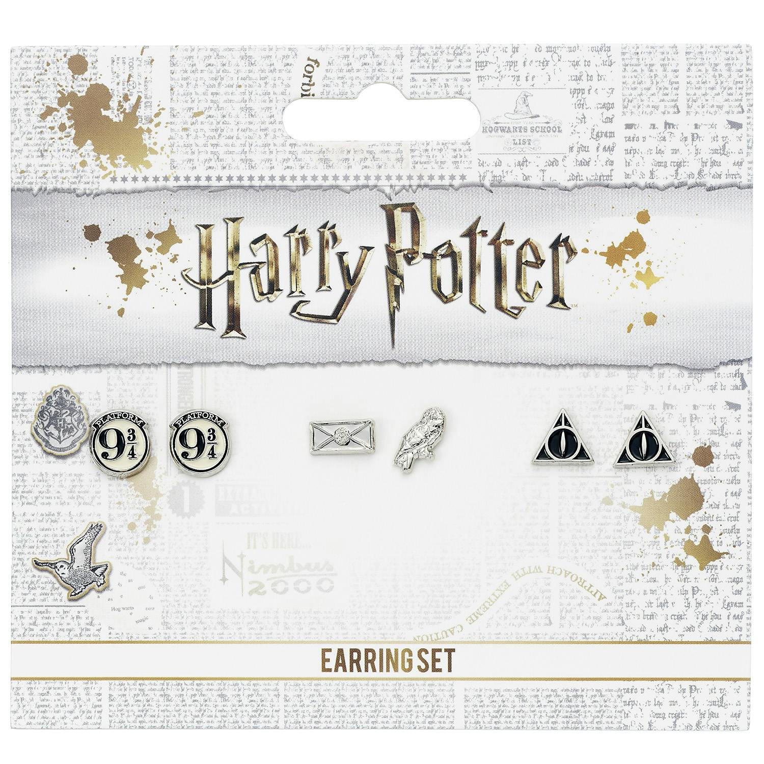 The Carat Shop Silver Harry Potter Stud Earring Set Platform 9 3/4, Hedwig & Letter, Deathly Hallows