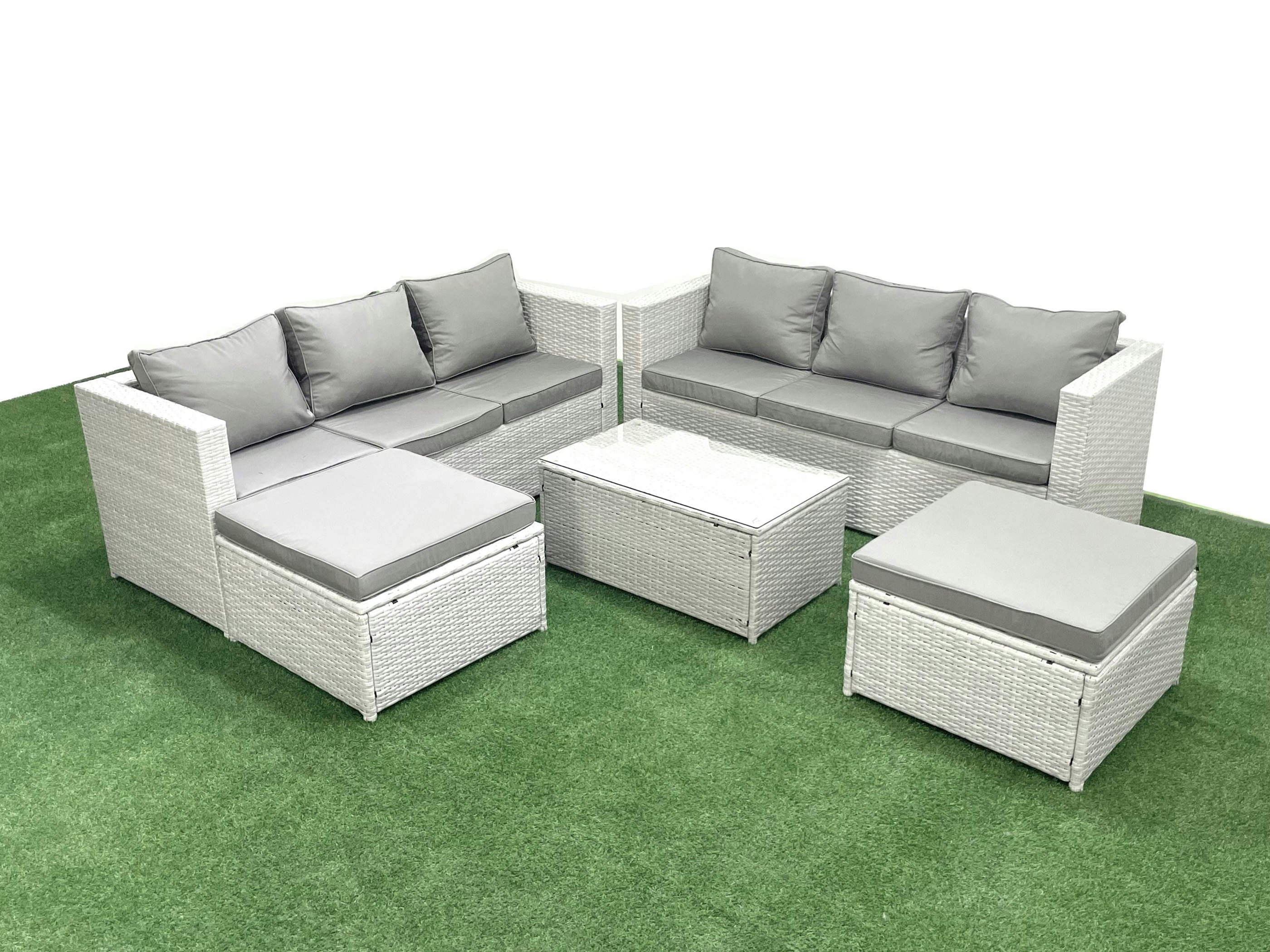 Rackhams Light/Grey Garden Outdoor Pe Rattan Furniture Set Seater Rattan Garden Sofa Set With 2 Big Footstools Mixed Size 8