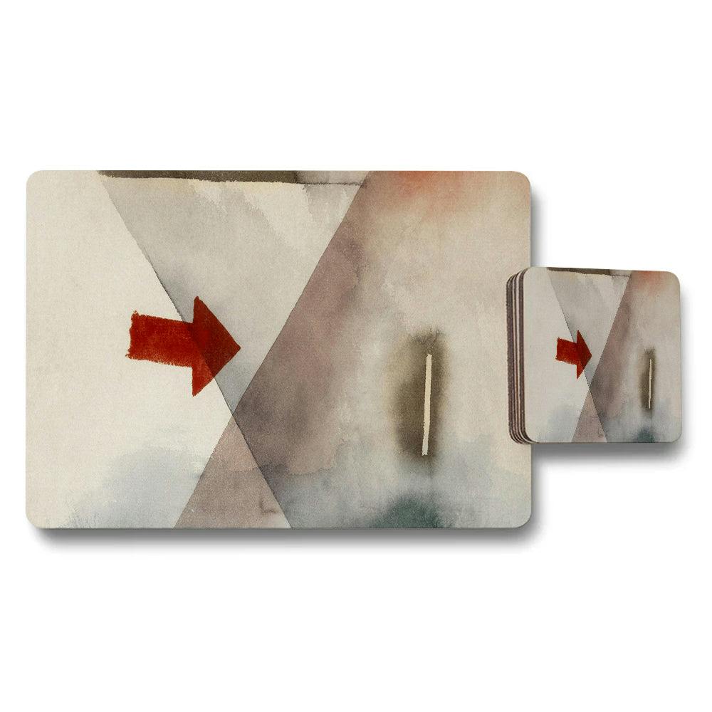 Benjamin Tate Design Red Geometric Watercolor Placemat And Coaster Set With Arrow Accent