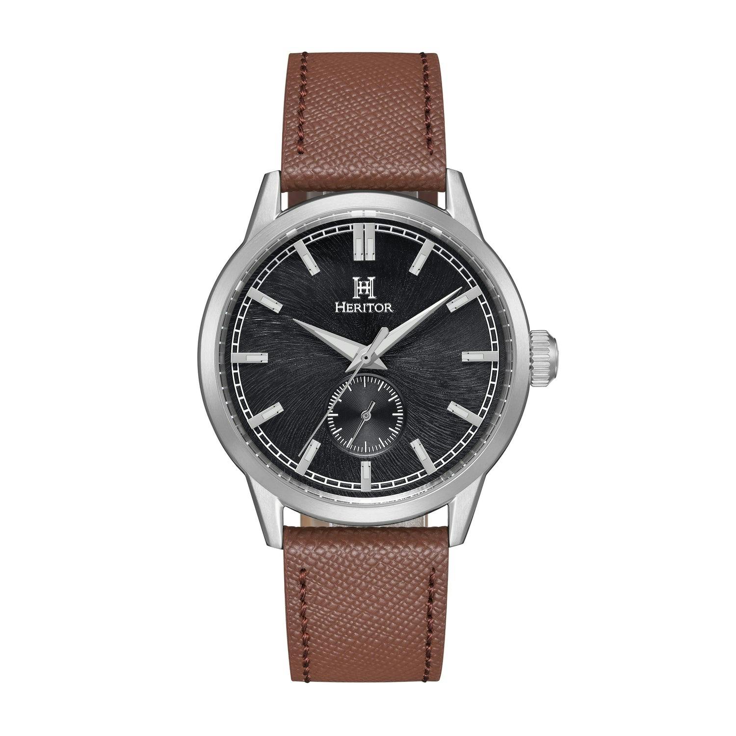 Heritor Automatic Men's Black/Silver/Brown Argento Leather-Band Watch