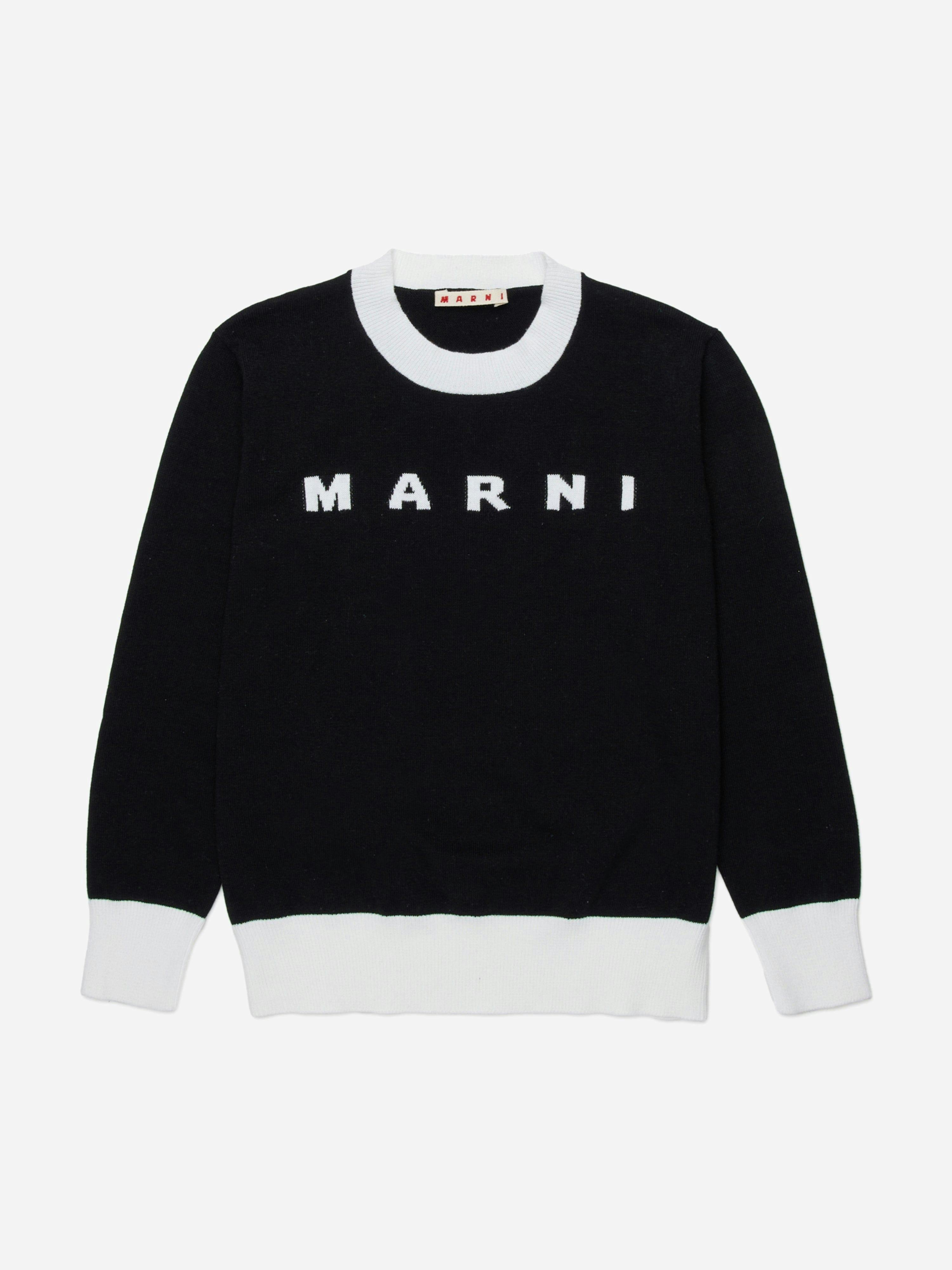Marni Kids Boys Black Cotton Knit Logo Jumper In - 10 Yrs