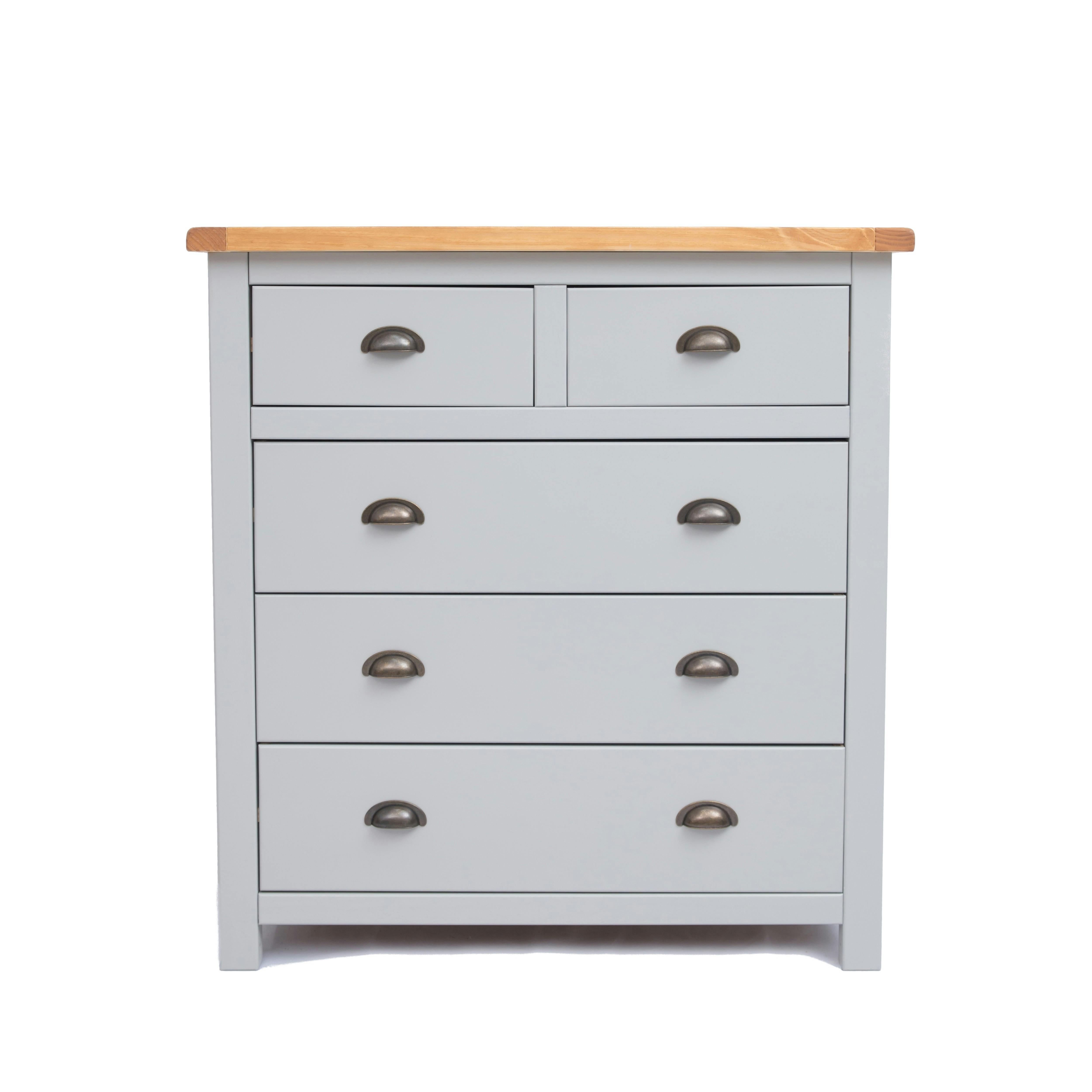 Rackhams Light/Grey Argenta 5 Drawer Chest Of Drawers Brass Cup Handle