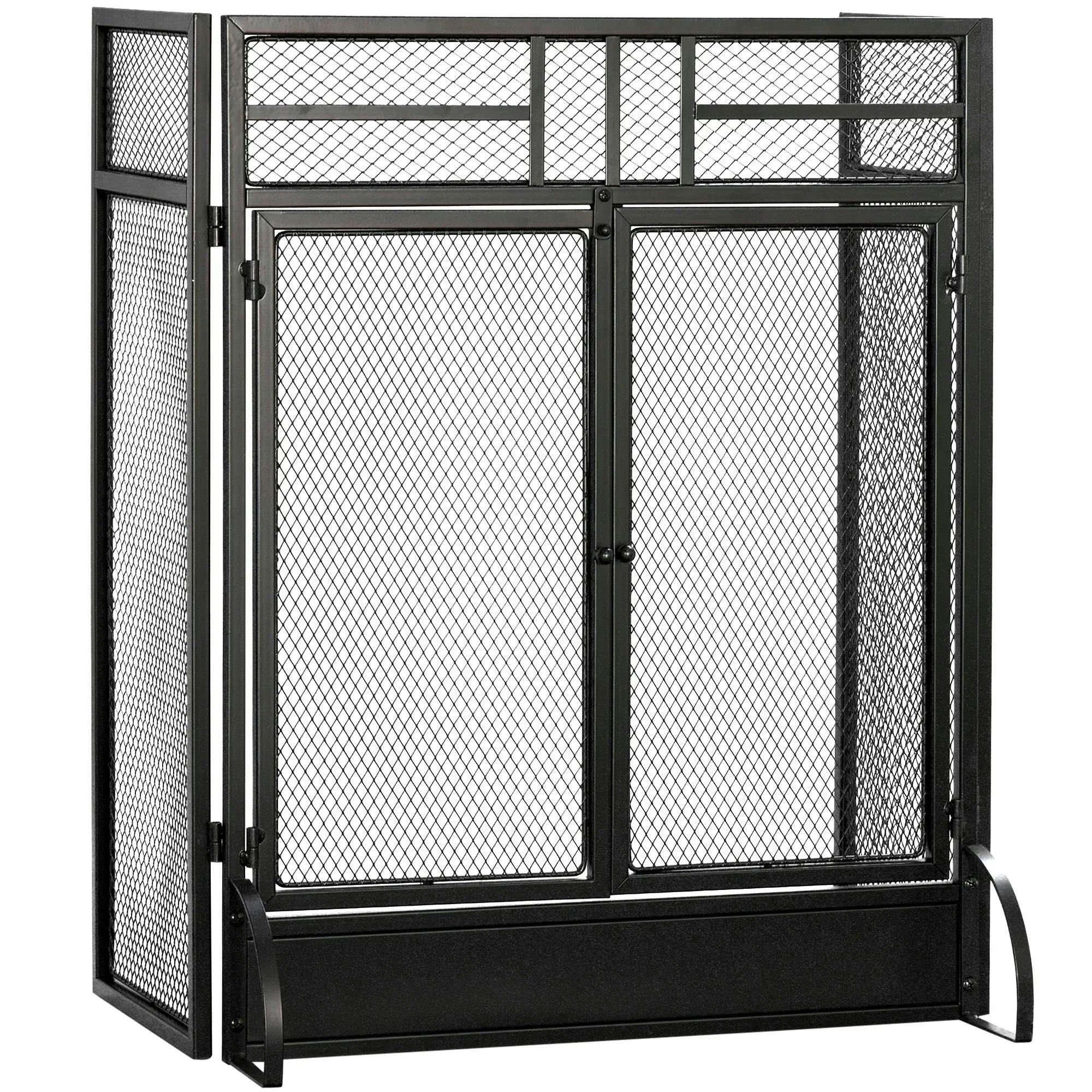 HOMCOM 3-Panel Folding Fireplace Screen Door, Metal Mesh Fireguard, Black | Freestanding Spark Guard - Image 6