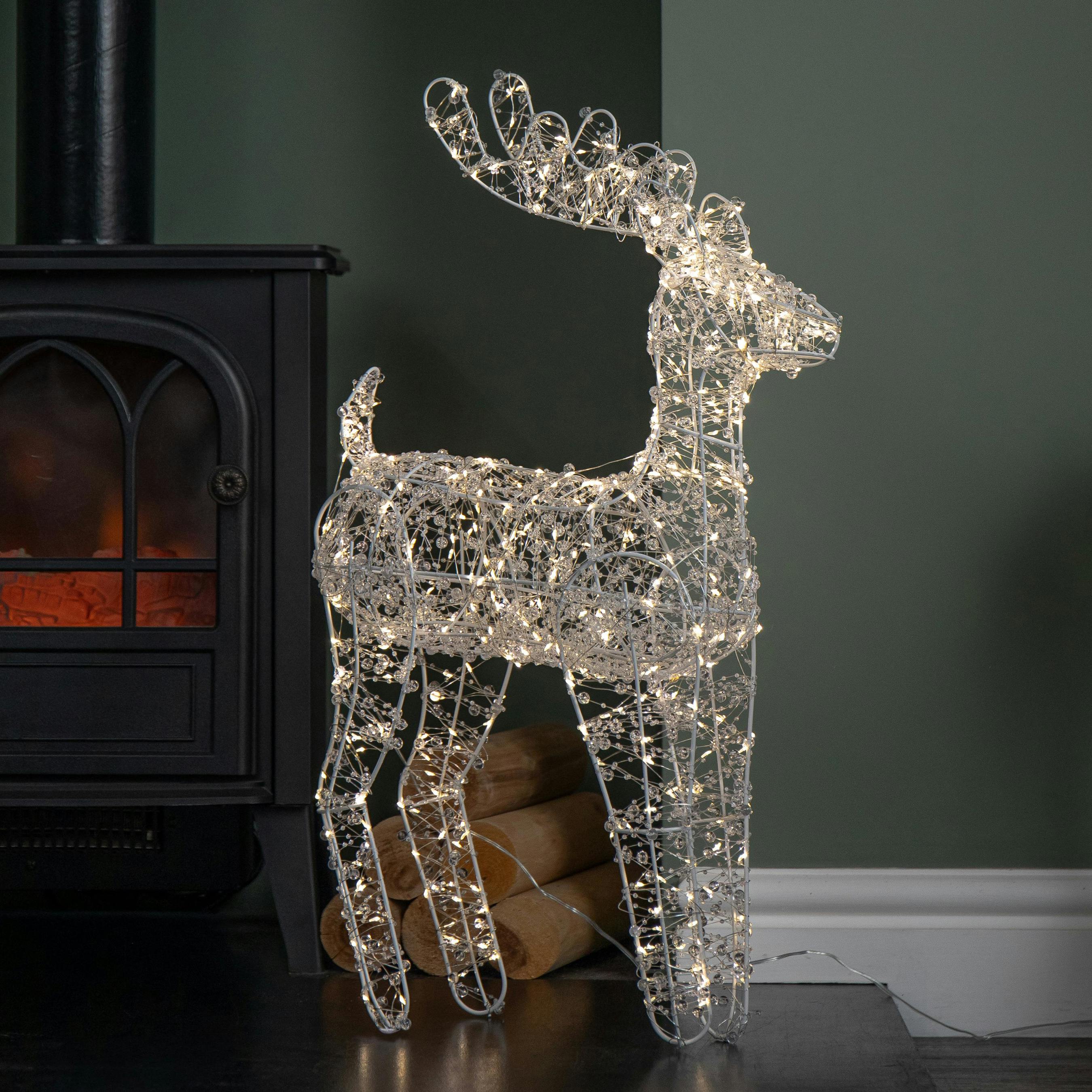 Samuel ALEXANDER 60cm Light up Clear Beaded Christmas Reindeer Decoration with 500 Warm White LEDs - Image 2