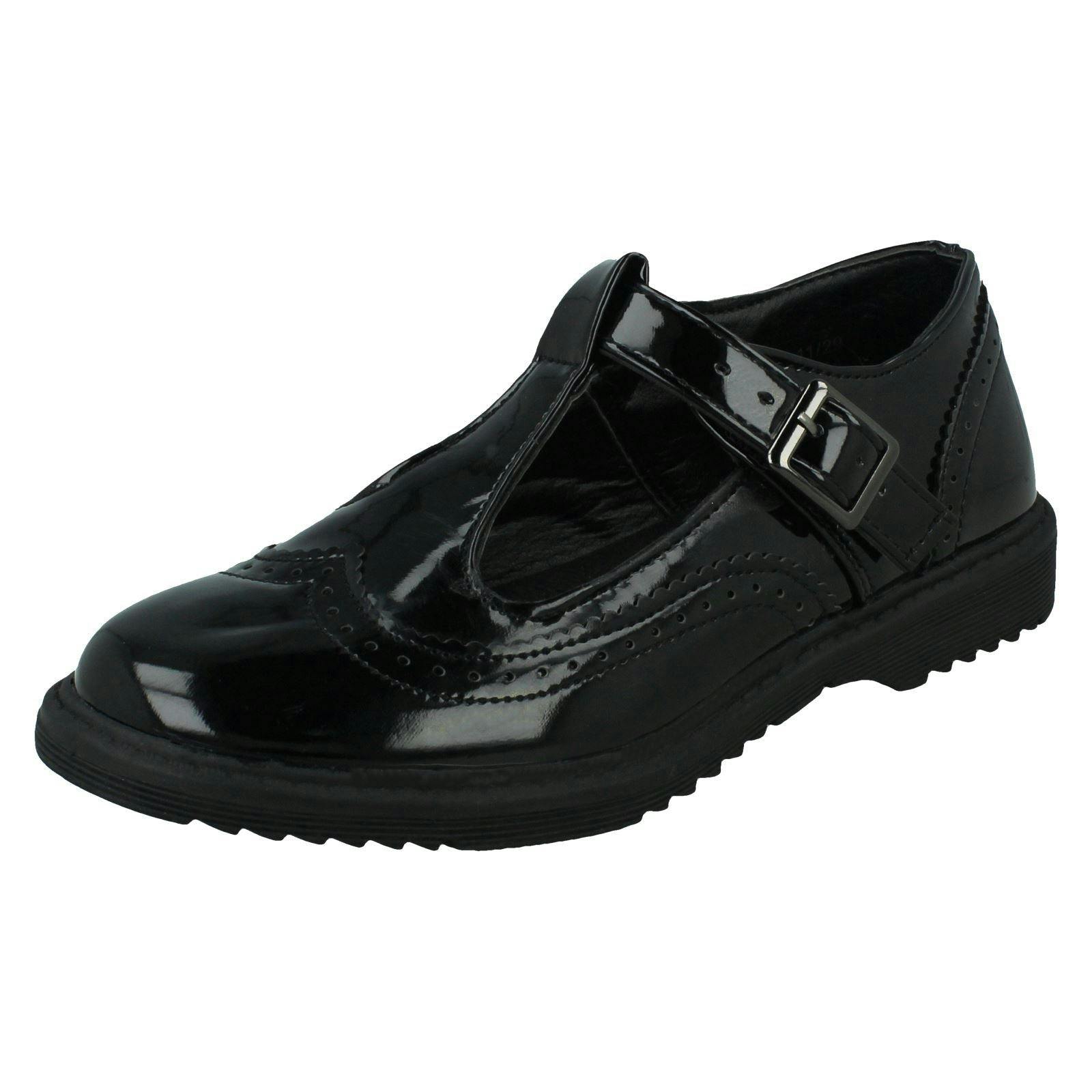 Spot On Girls Black Brogue School Shoes H2664 - Synthetic Patent - Uk 13 Child