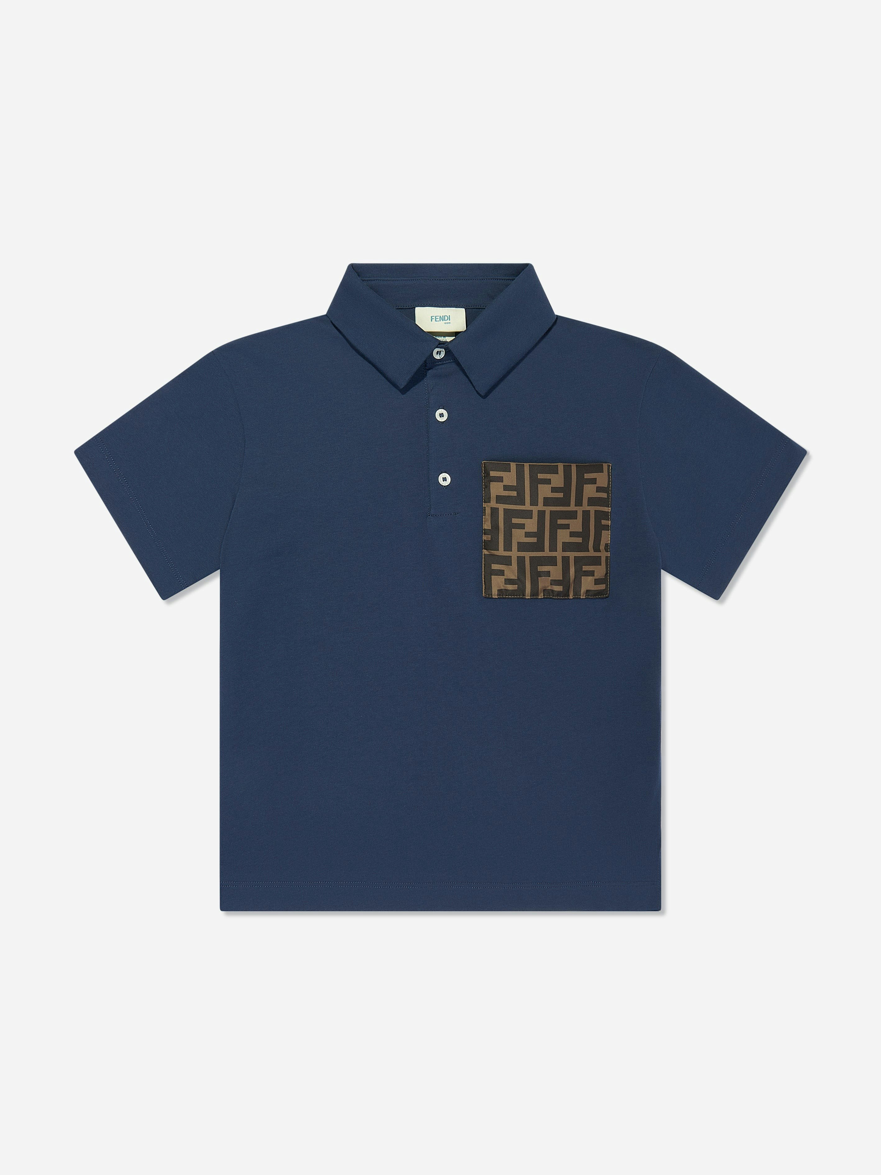 Fendi Kids Boys Blue Fendi Ff Logo Polo Shirt In Navy - 8 Yrs
