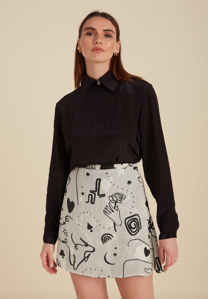 Lily And Lionel Black Sadie Flare Spellbound Print Mini Skirt In - 8