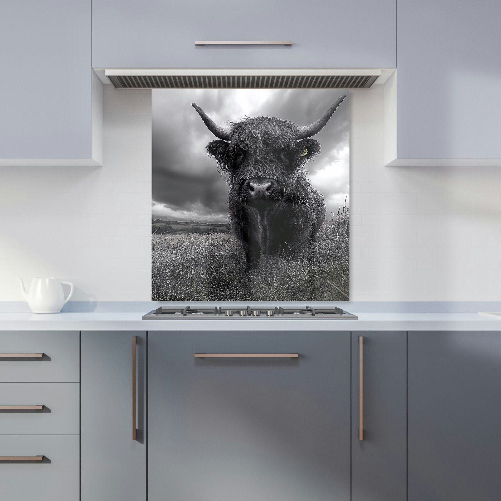 Warren Reed Black/White - Designer And Highland Cow Kitchen Splashback - W700mm X H650mm