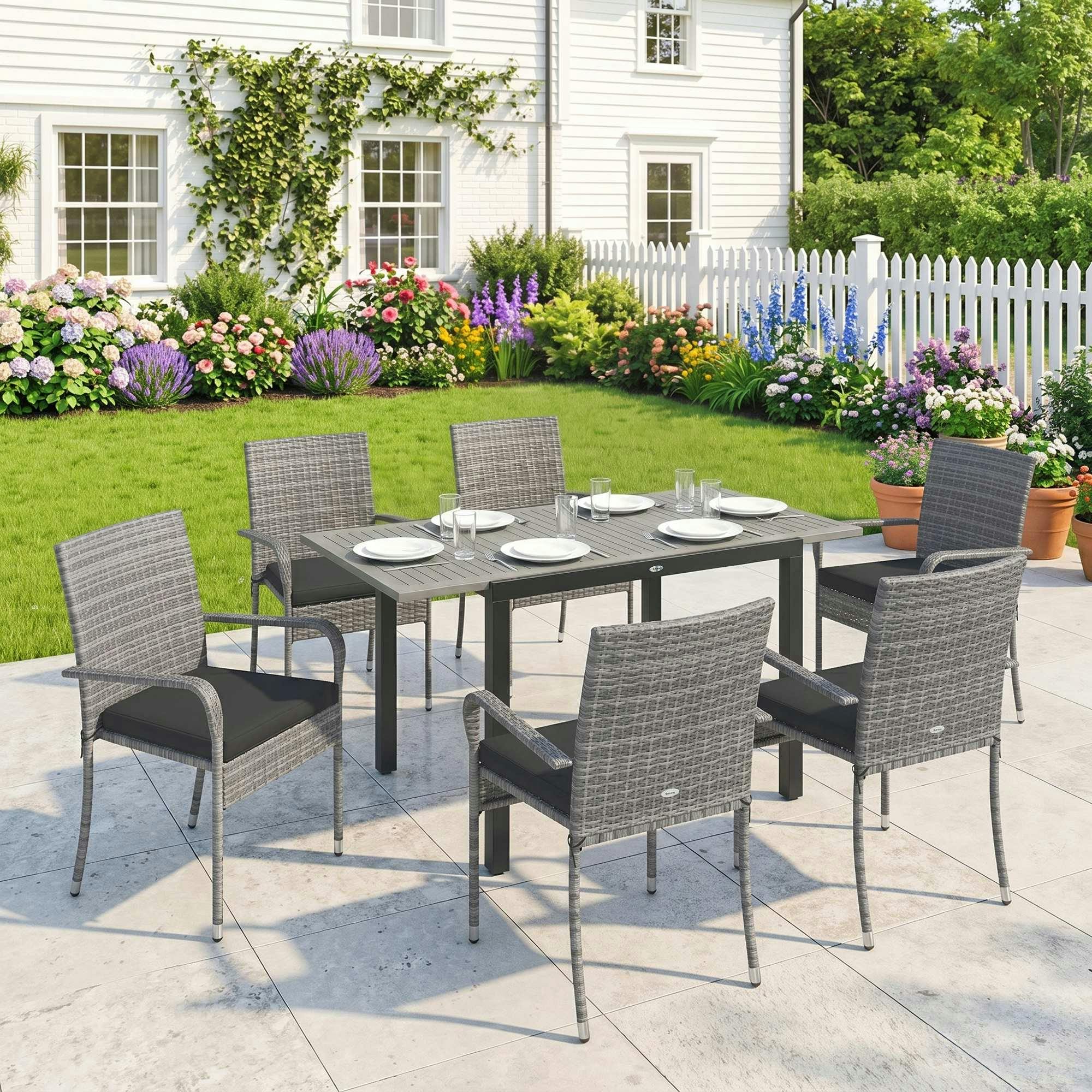 Outsunny Light Grey 6 Seater Rattan Garden Furniture Set - Image 3