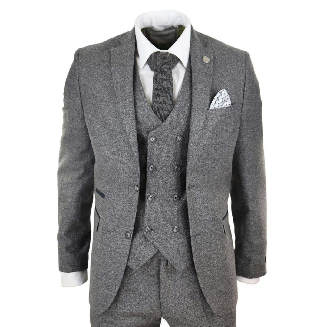 Truclothing Men's Stz34 - Wool 3 Piece Suit Double Breasted Waistcoat Tweed 1920S - 44" Jacket 38" Trousers
