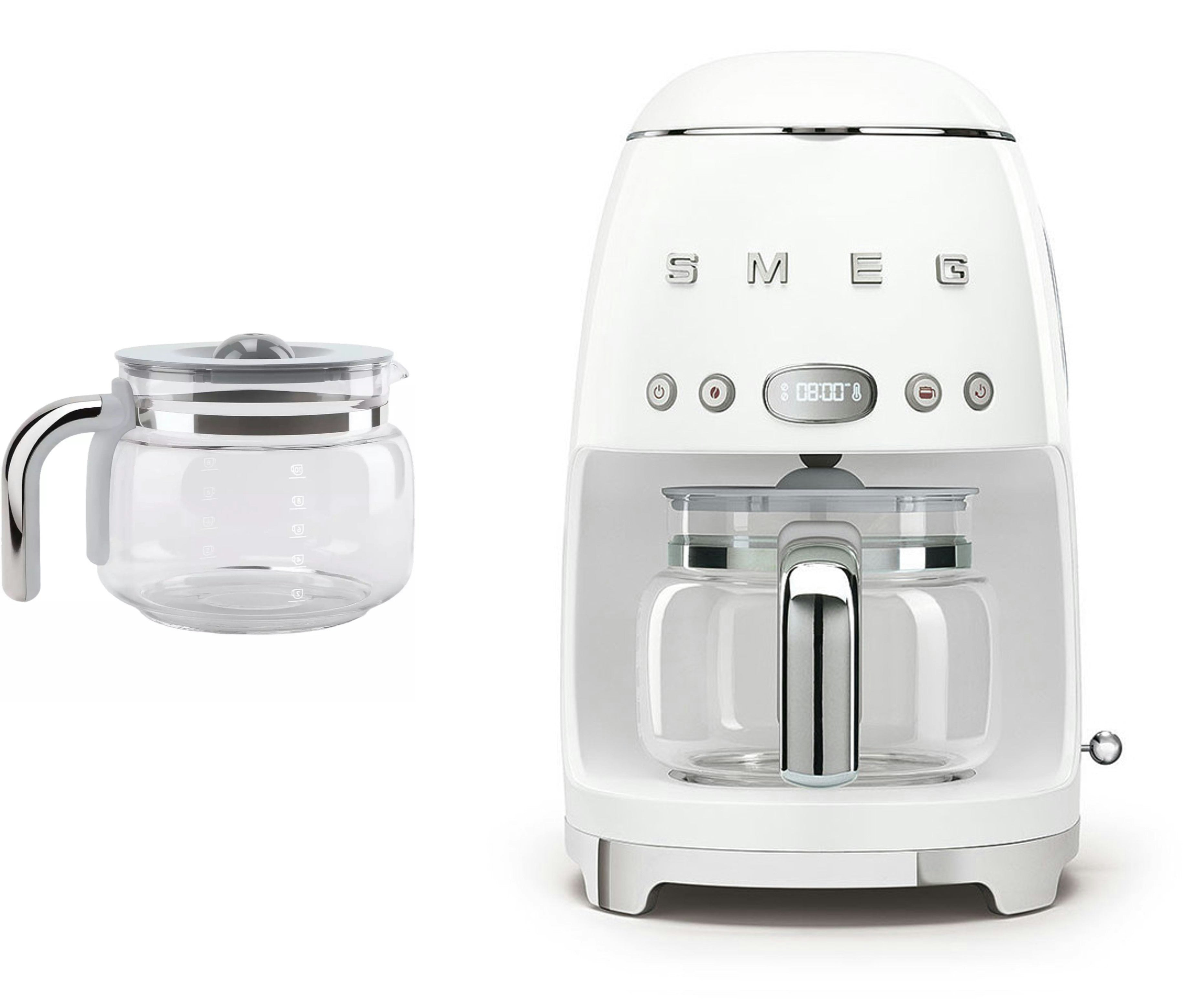 Smeg White Dcf02 Drip Filter Coffee Machine +Dcg01 Glass Carafe Spare Jug Bundle
