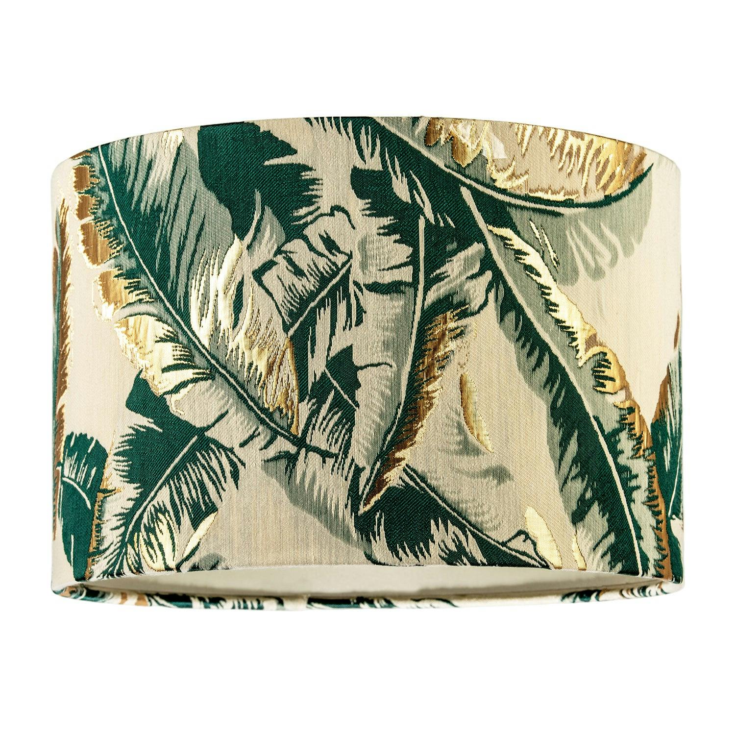 Happy Homewares Green Botanical And Tropical Jacquard Fabric Shade With Banana Leaves