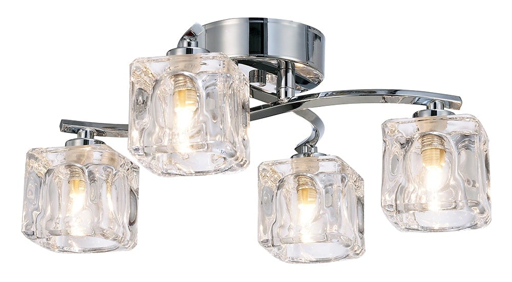 Happy Homewares Light Modern Polished Chrome 4-Bulb Ceiling With Square Clear Ice Cube Shades