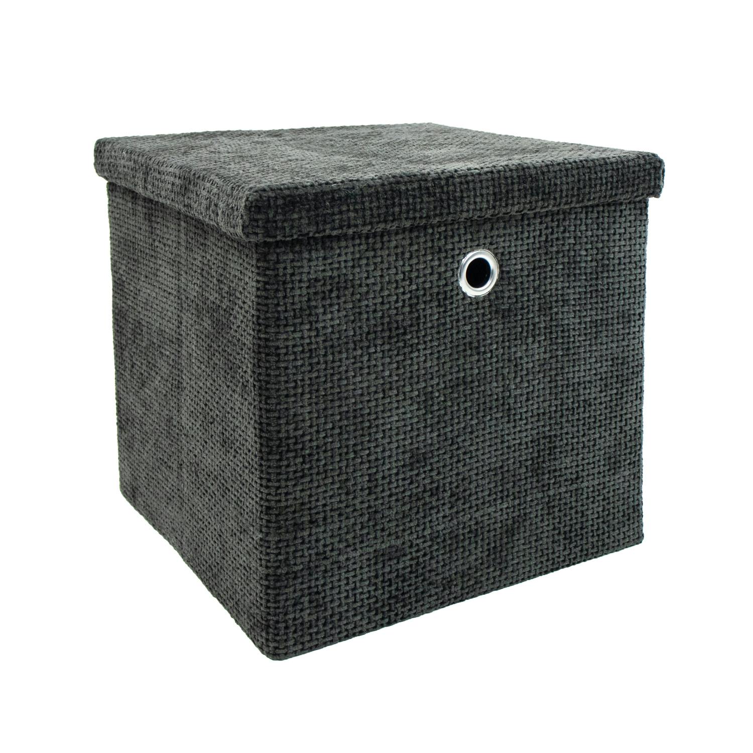 Rackhams Black Metro Foldable Fabric Storage Cube With Lid For Home Organisation,