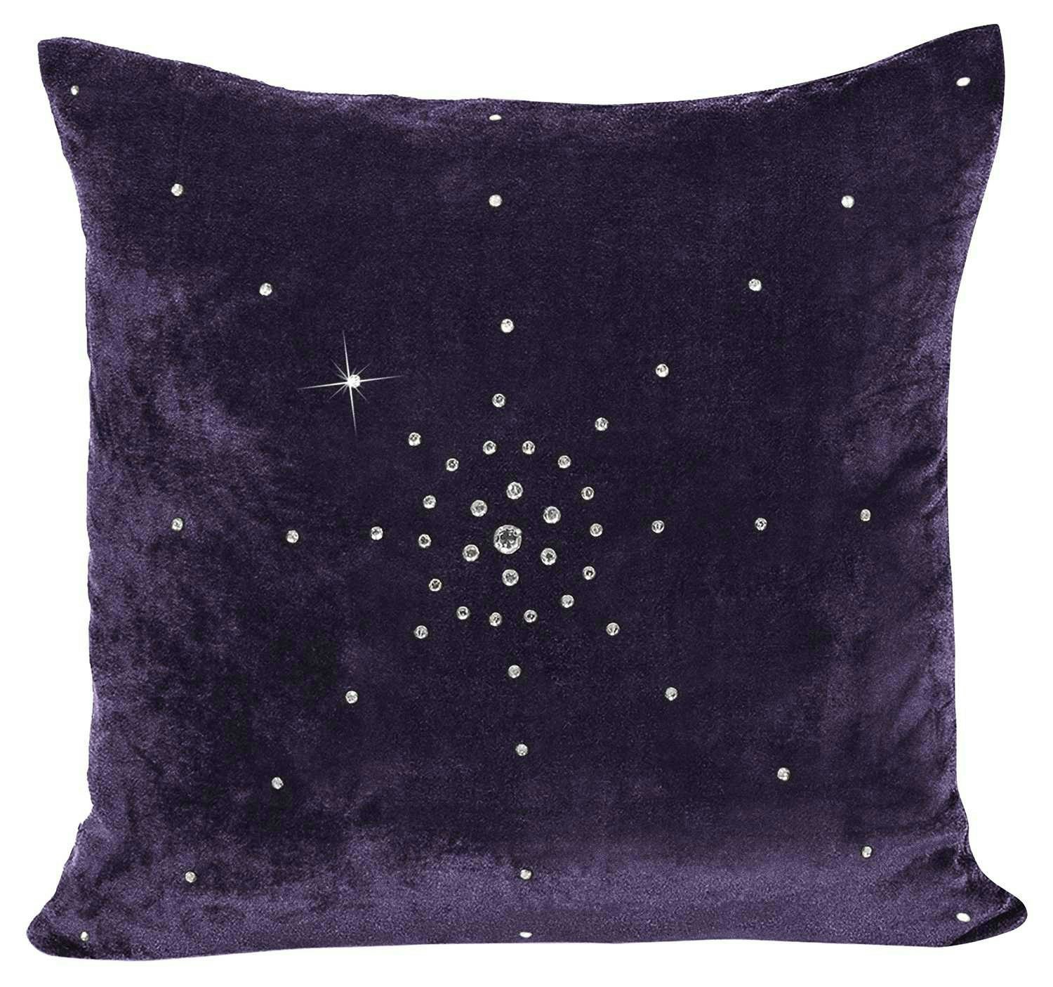 Rackhams Luxury Soft Velvet Stud Gem Detail Cushion - 43Cm X 43Cm - Plum