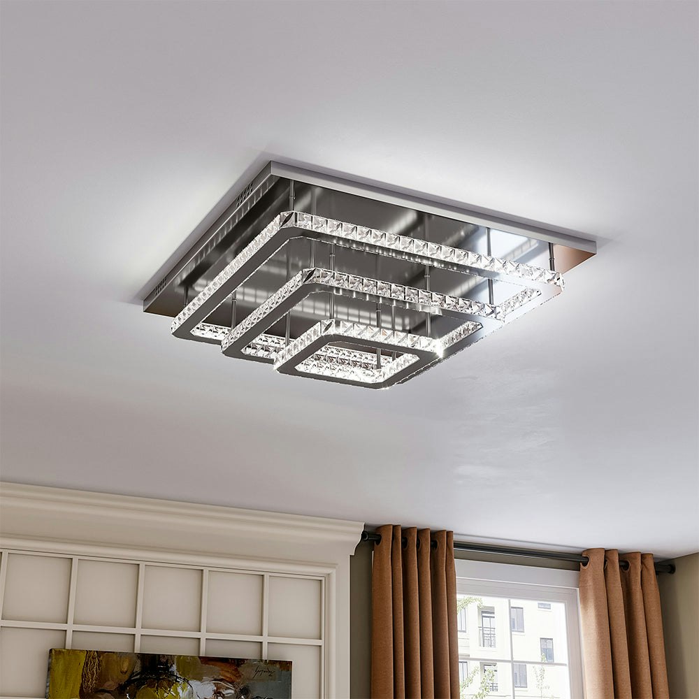 Rackhams White 60Cm Wide 86W Led Crystal Ceiling Lights Pendant Chandelier Lamp - Cool