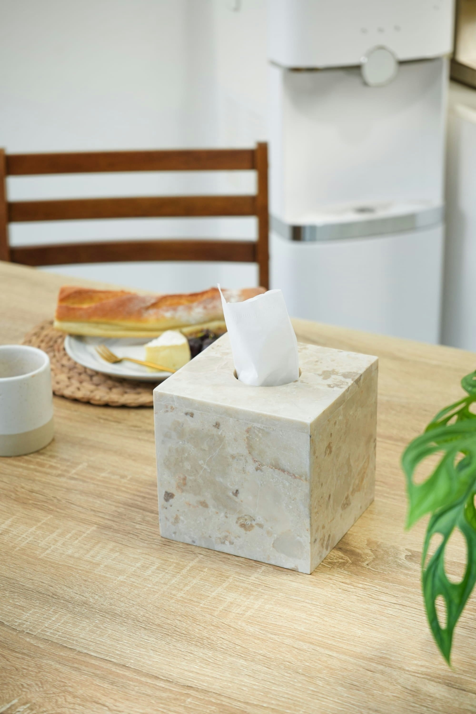 Coastal Villa Homeware Beige Square Marble Tissue Holder