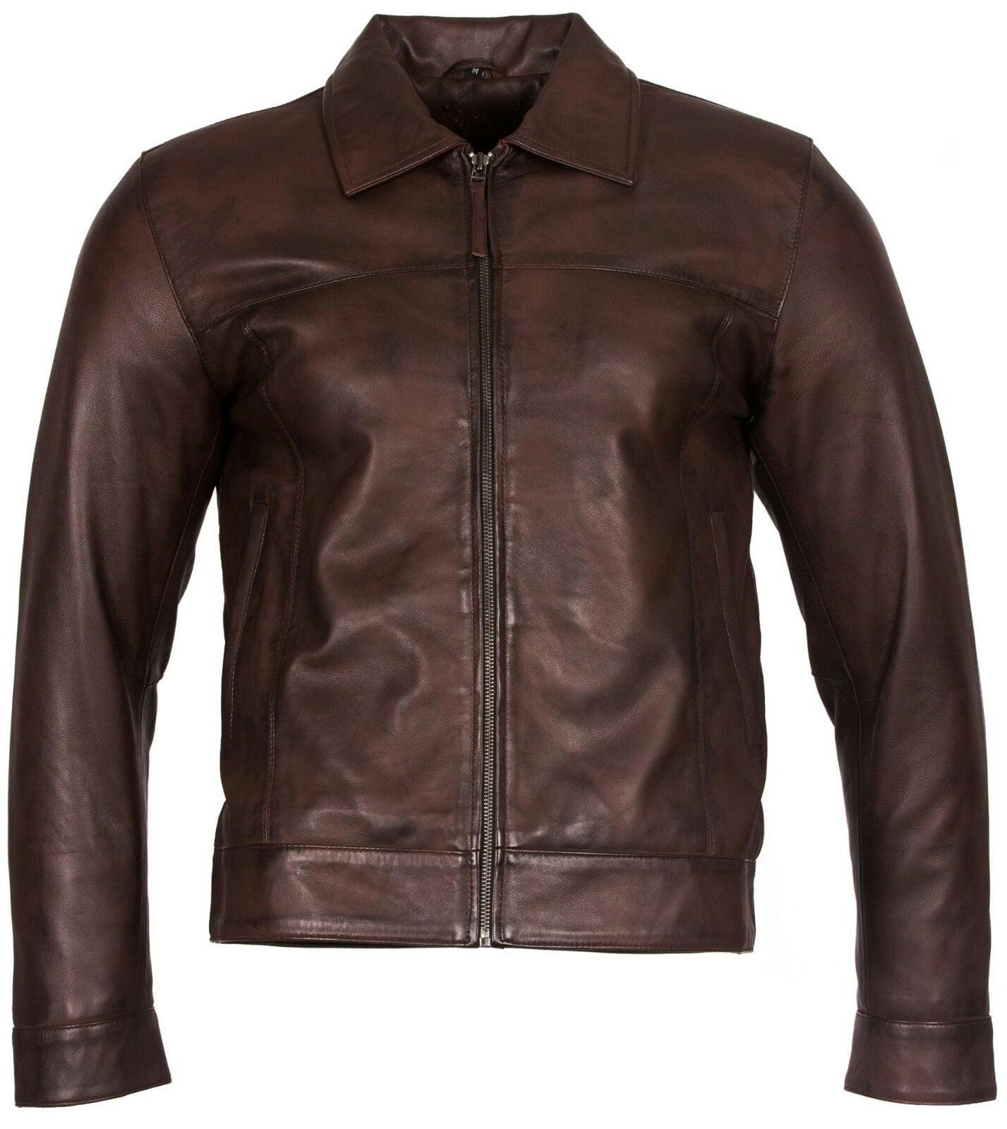 Infinity Leather Men's Brown Retro Classic Nappa Leather Biker Jacket - Uk 4XL | Eu 58 | Us 48