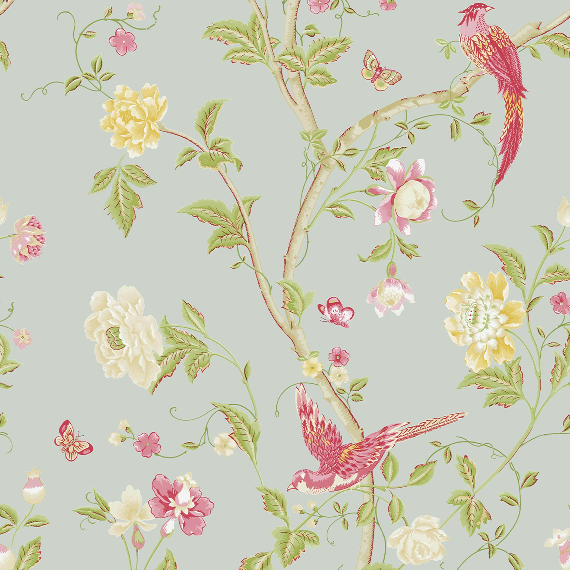 Laura Ashley Summer Palace Wallpaper - Duck Egg - 10M