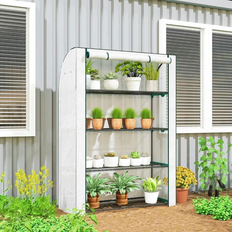 Outsunny Mini Greenhouse - 3.9 x 1.6ft - White - Steel Frame - Image 7