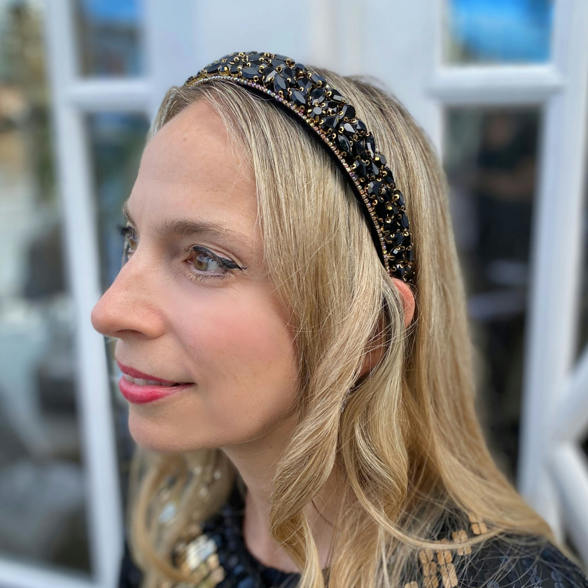 Queenmee Accessories Black Sparkly Headband Hair Band Rhinestone Alice Band
