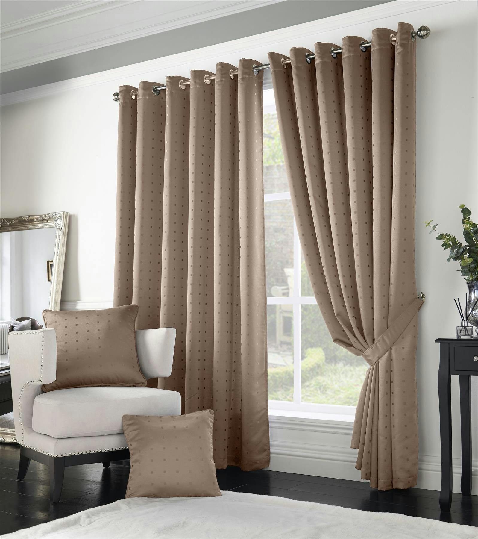 Rackhams Beige Adi Lined Ring Top Eyelet Curtains - 168Cm Width X 137Cm Drop