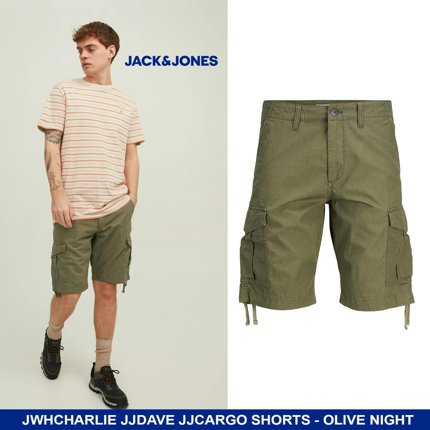 Jack & Jones Mens Charlie Dave Cargo Shorts olive Cotton - Size Small - Image 3