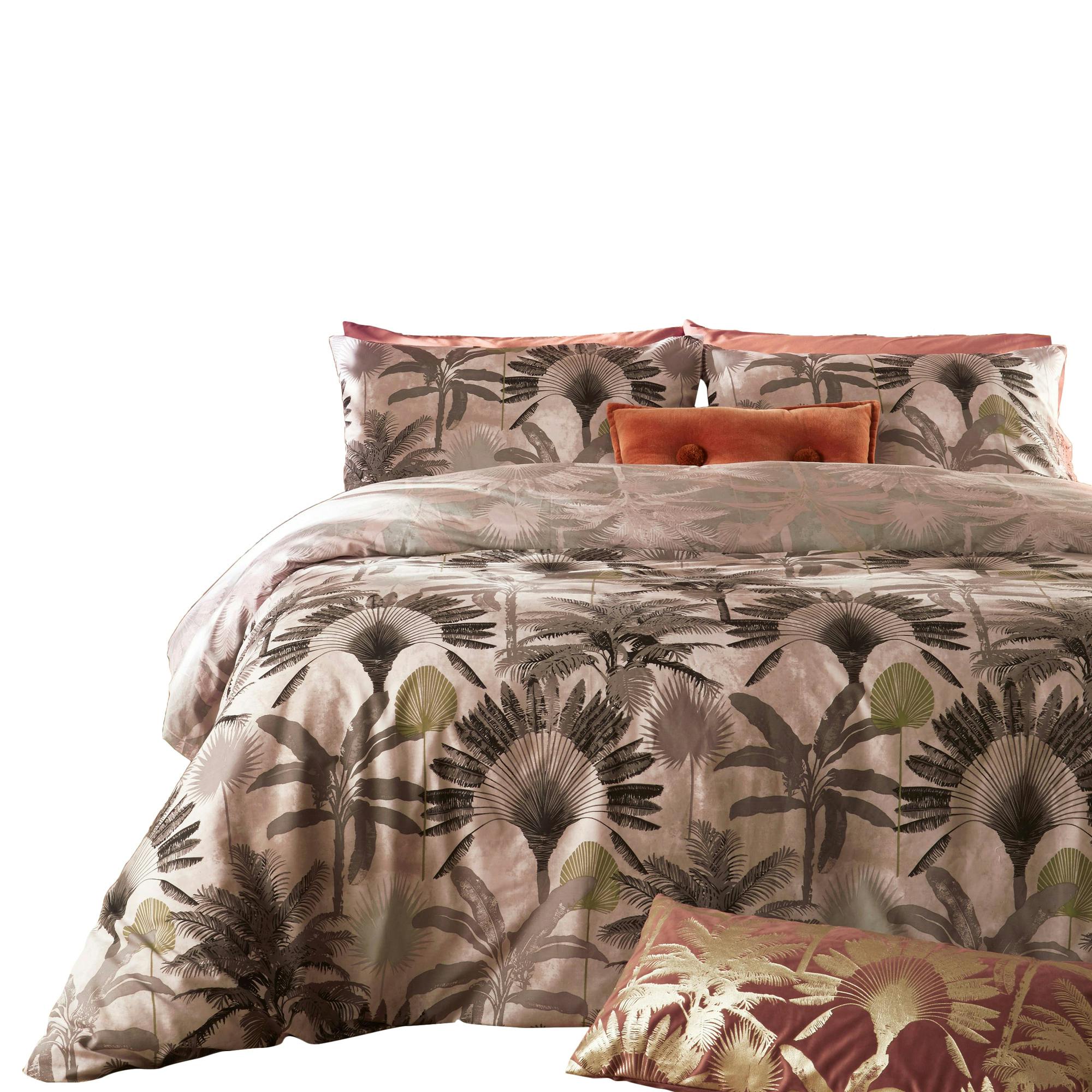 Furn Malaysian Palm Duvet Cover Set - Blush - Double - Blush - 50% Polyester/50% Cotton