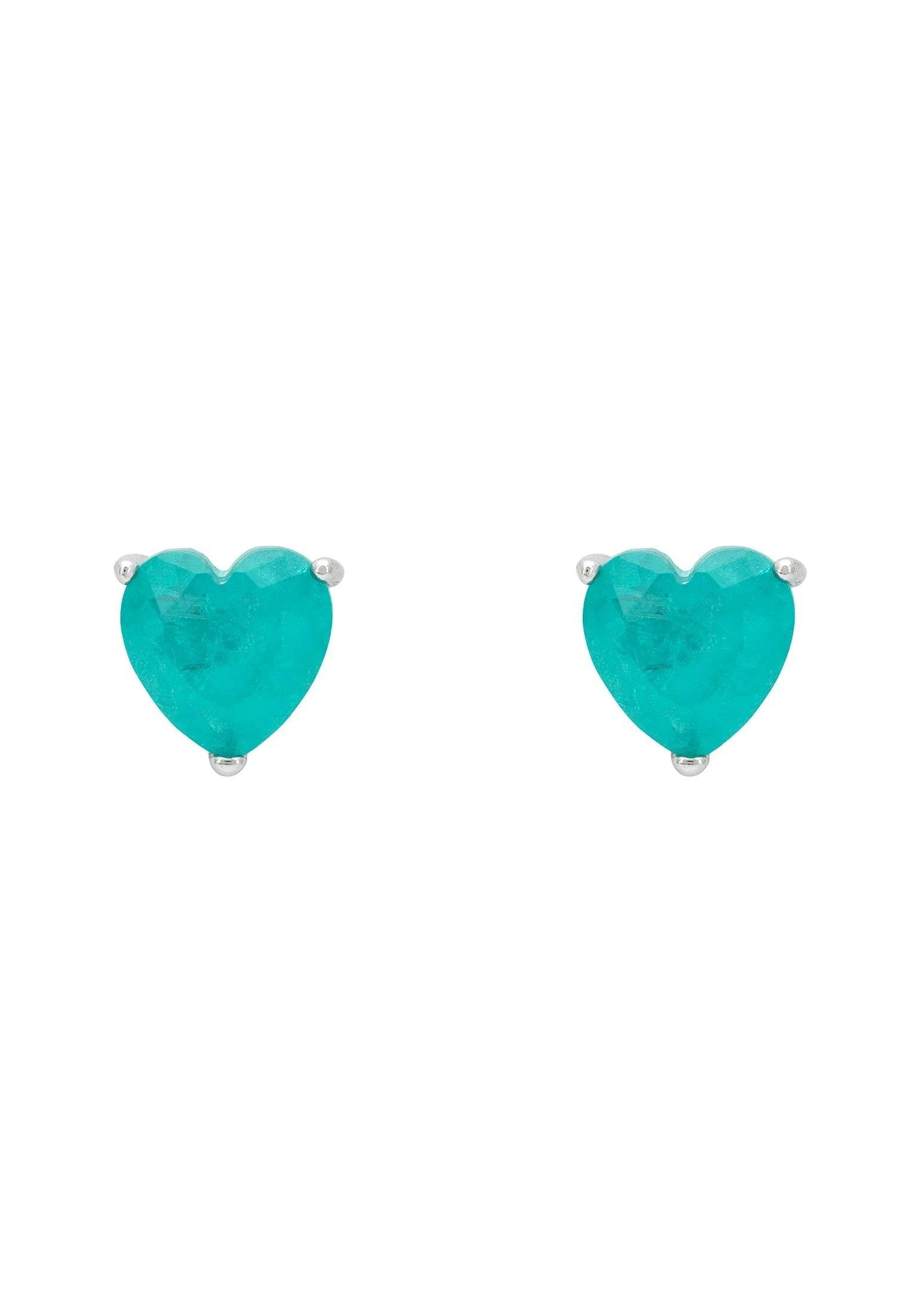Latelita Silver Amore Heart Stud Earrings Paraiba Tourmaline