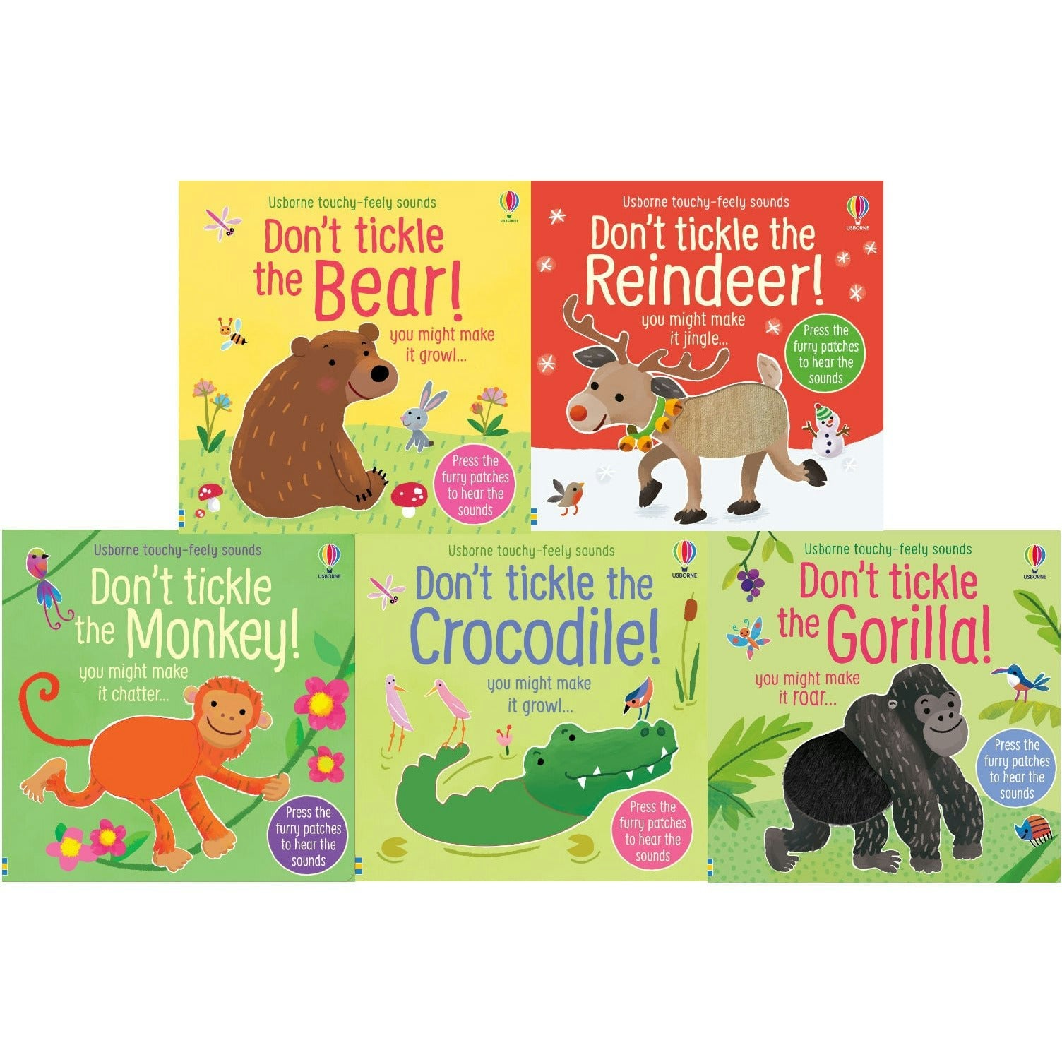 Usborne Publishing Ltd Usborne Don't Tickle Wildlife Collection 5 Books Set Series 2 (Touchy-Feely Sound Books) Monkey, Gorilla, Bear, Crocodile, Reindeer