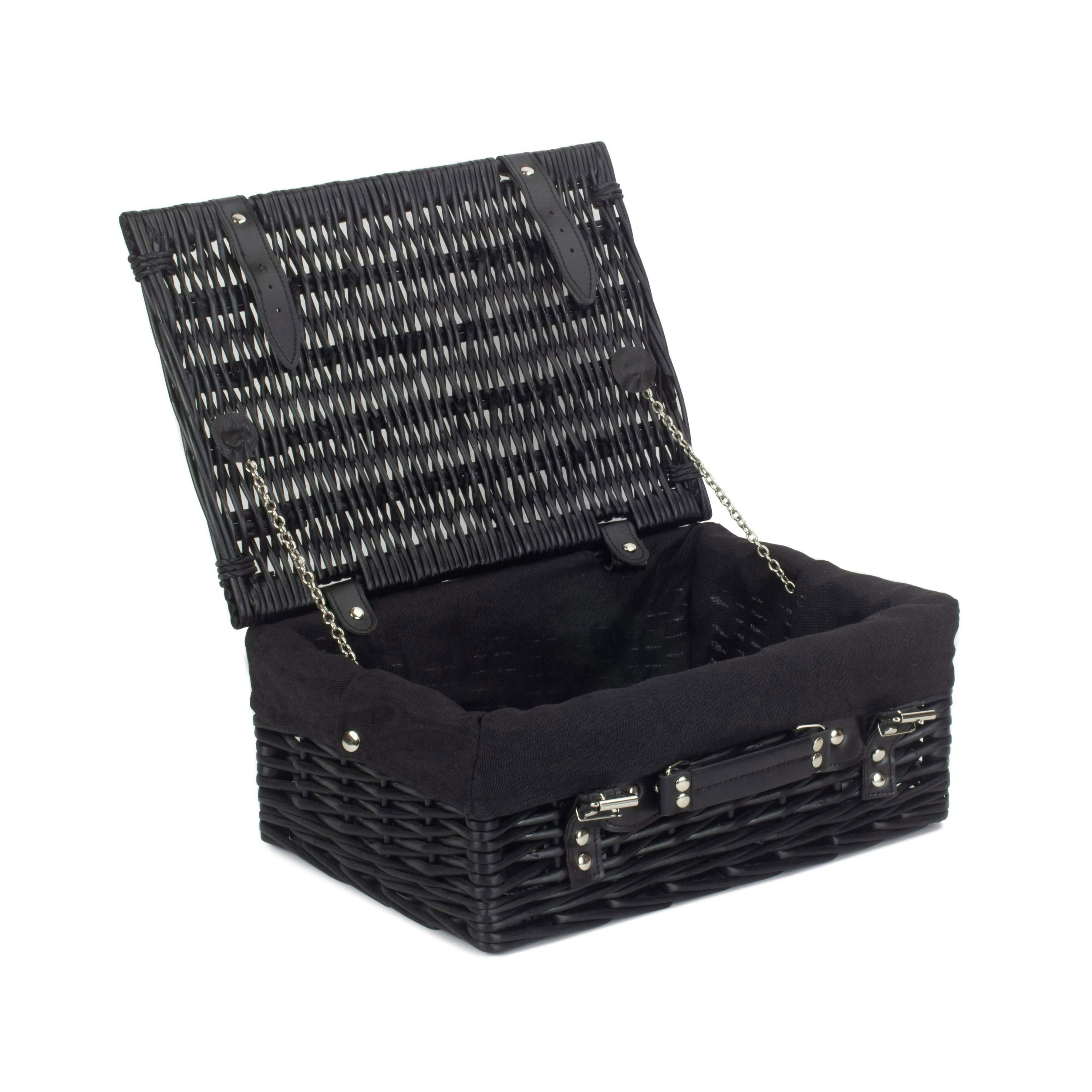 Rackhams Black 36Cm Empty Willow Picnic Basket With Cotton Lining