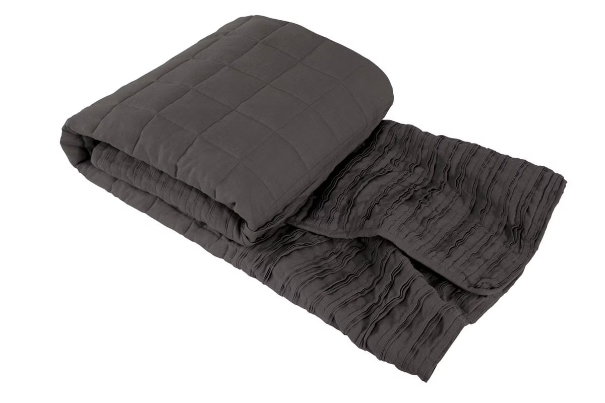 Lazy Linen Black Pure Washed Linen' Quilted Throw - Standard