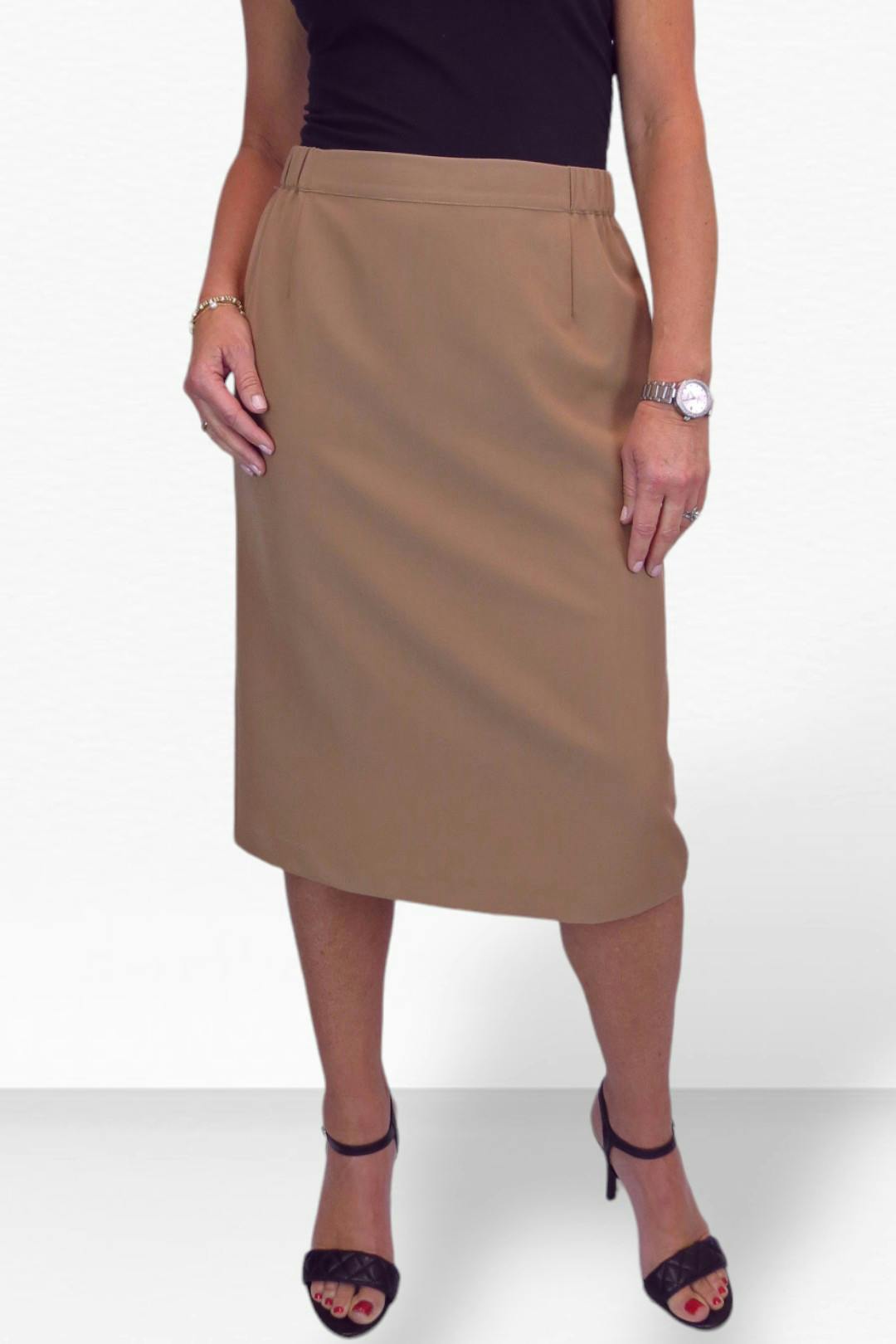 Paulo Due Women's Tailored Midi Pencil Skirt - 24 - Tan